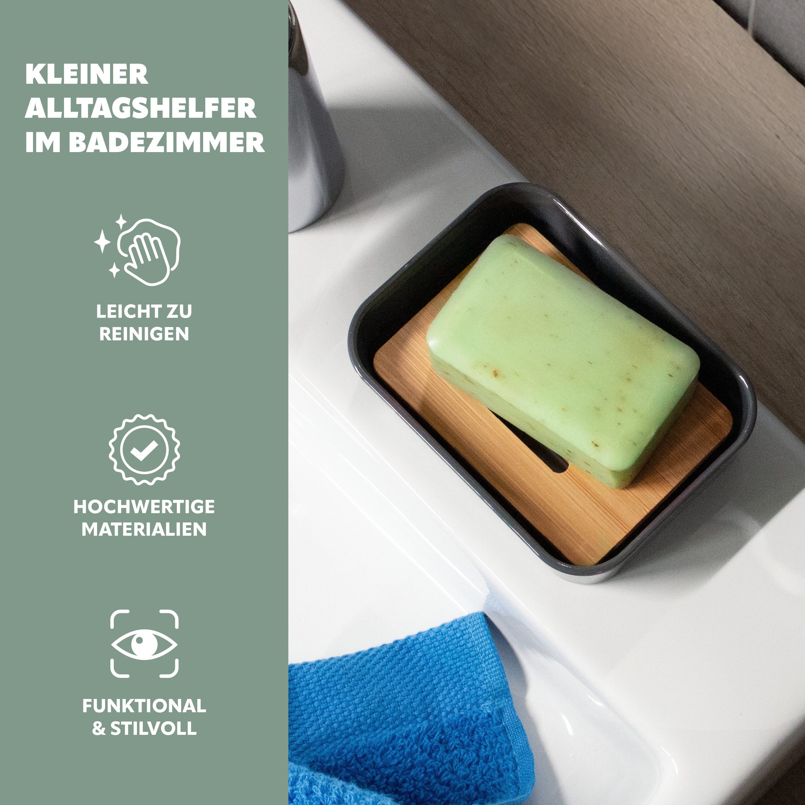 bremermann Seifenschale Seifenschale CALVI aus Bambus und Kunststoff, grau, Breite: 12 cm, 1-St.