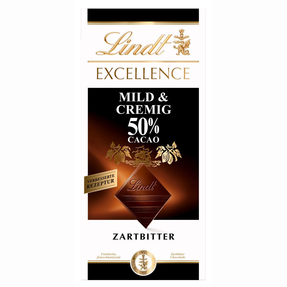 LINDT Schokolade, Lindt Excellence Mild und Cremig 50 Prozent Cacao Feinherb 100g