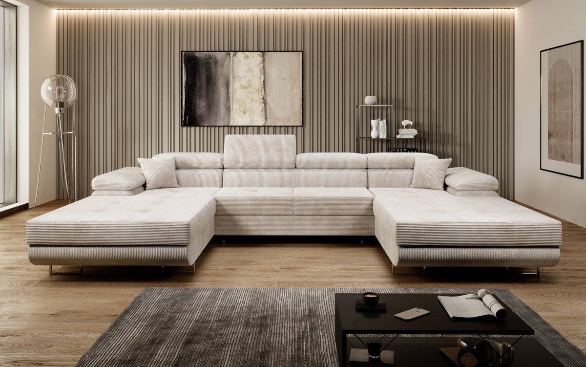 Luxusbetten24 Schlafsofa Designer Sofa Calvera U in Cord, mit Stauraum und günstig online kaufen