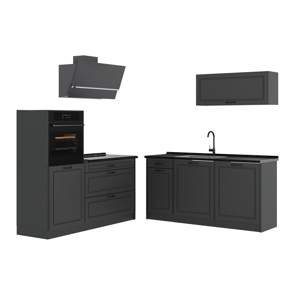 Vicco Küchenzeile R-Line, Anthrazit Landhaus/Anthrazit, 160 cm Arbeitsplatte Anthrazit