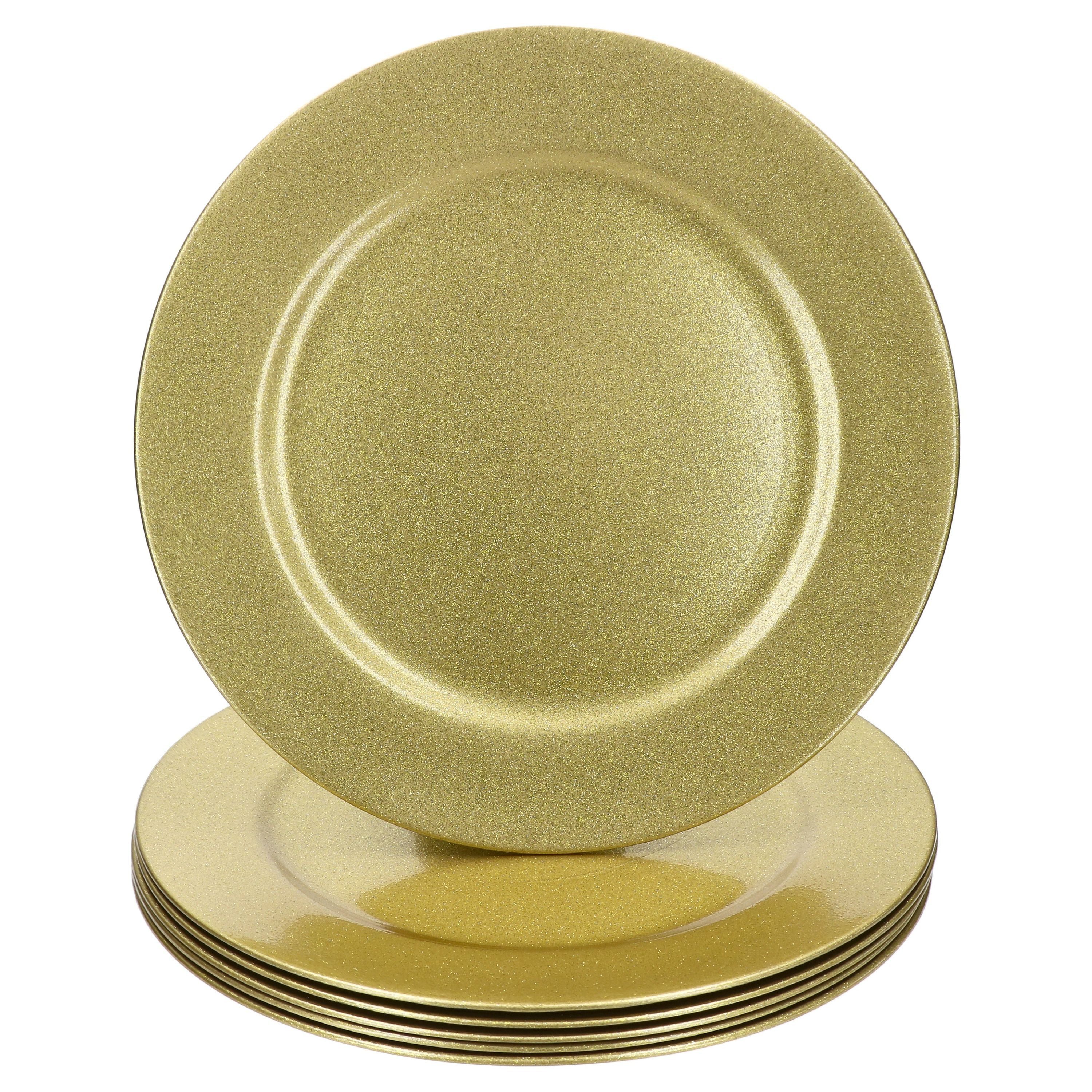 MamboCat Servierplatte 6er Set Platzteller Gold Glitzer 33cm Dekoteller leicht Kunststoff, Kunststoff, Weihnachten