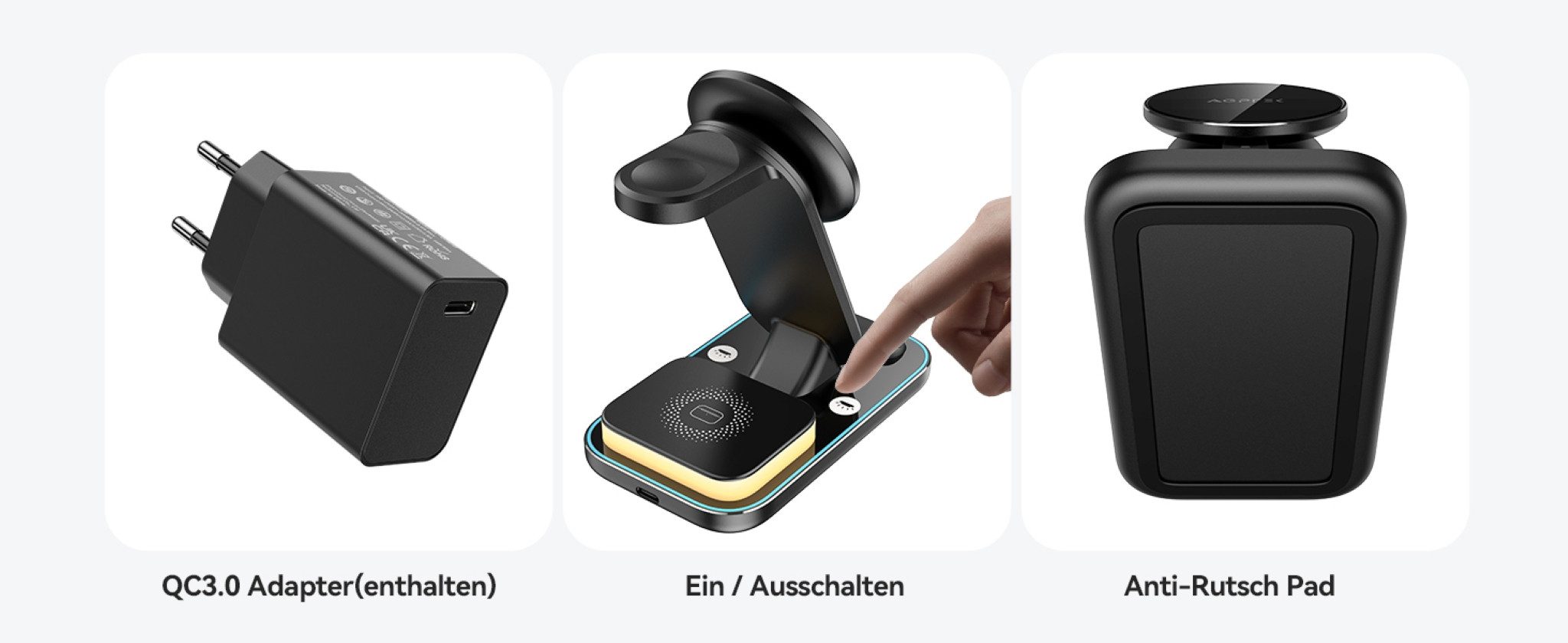 AGPTEK Ladegerät 4-in-1 Wireless Magsafe Nachtlicht iPhone iWatch AirPods Wireless Charger (4-in-1 Wireless Ladeset mit Schnellladegerät & Nachtlichtfunktion, Komplettset mit 4-in-1 Wireless Charger, 18W Netzteil & USB-C Kabel, 4-in-1 Schnellladen Smartphone, iWatch, AirPods, Galaxy Buds)