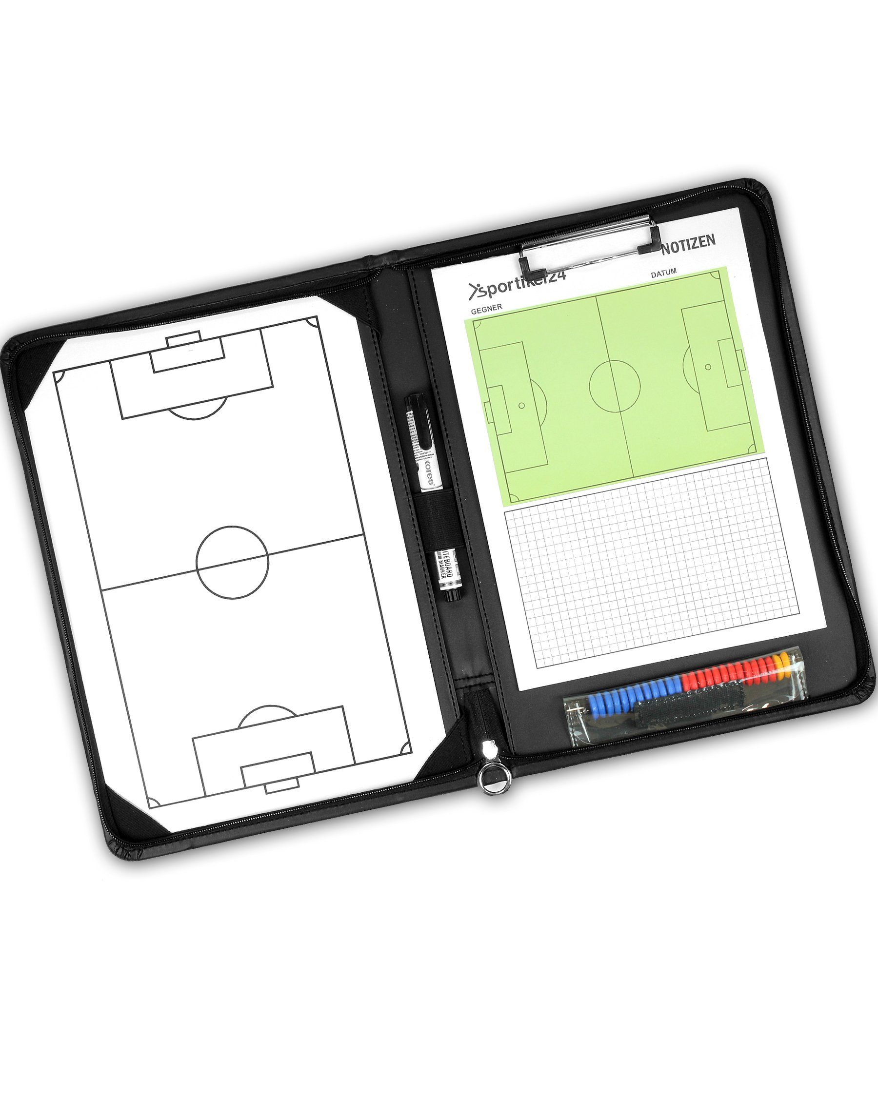 SPORTIKEL24 Organisationsmappe Taktikmappe für Fußball, 23 x 34 cm, schwarz, Tactic Board, Trainermap