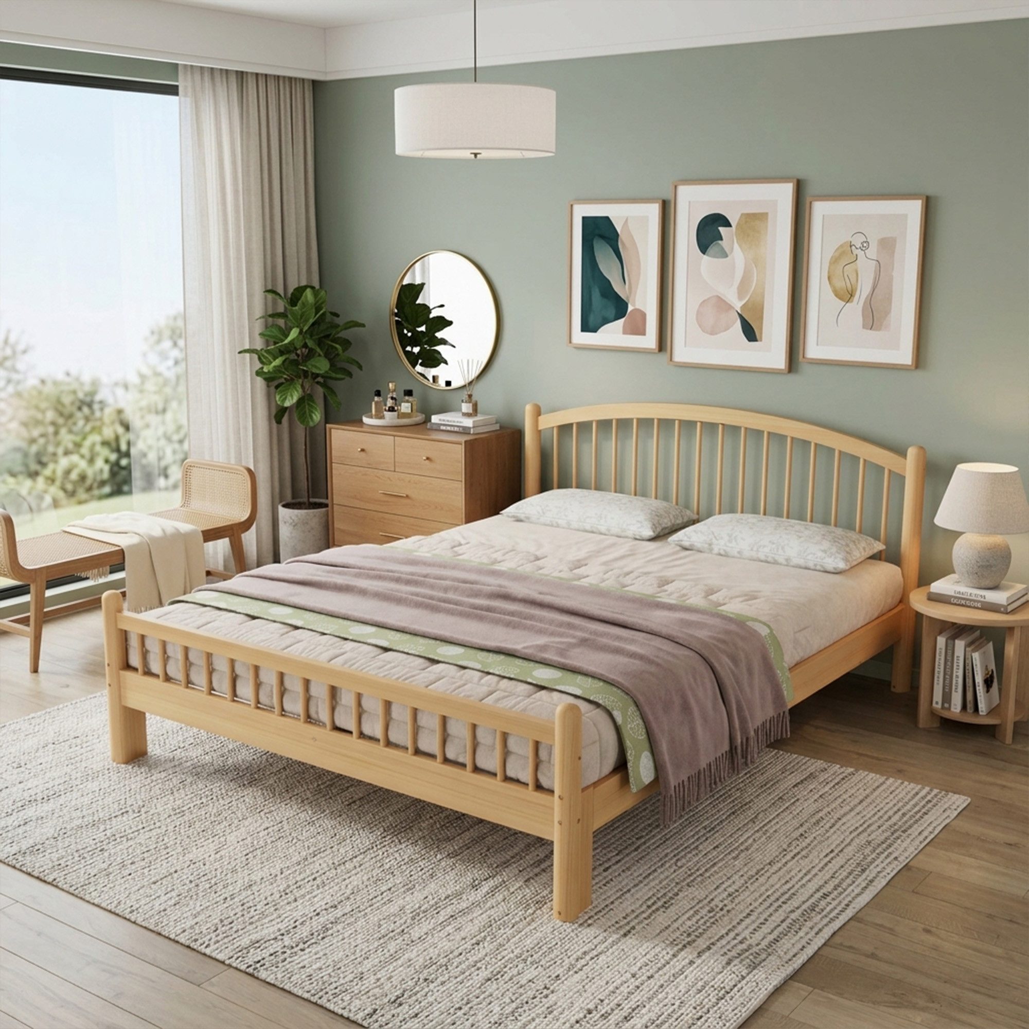 Odikalo Holzbett Jugendbett Doppelbett 140×200 mit Schlaffunktion (Massivholz Bett Schlichtes minimalistisches Design klassisches Gitter-Kopfteil stabiler Lattenrost universelles Einzelbett Natur)