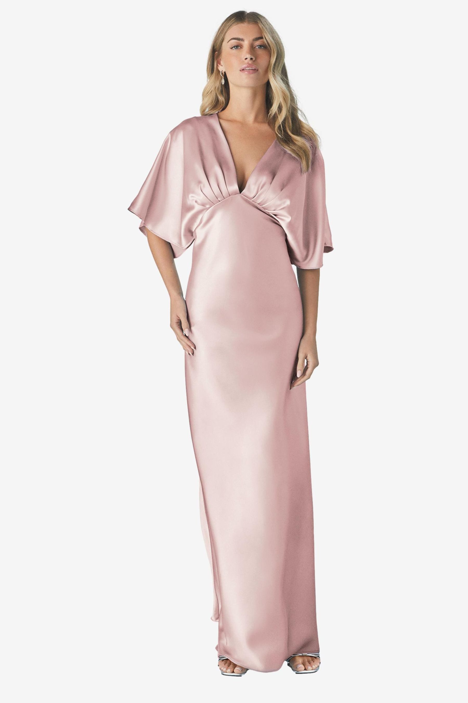 Next Satinkleid Langes Satin-Brautjungfernkleid mit Flatterärmeln (1-tlg) günstig online kaufen