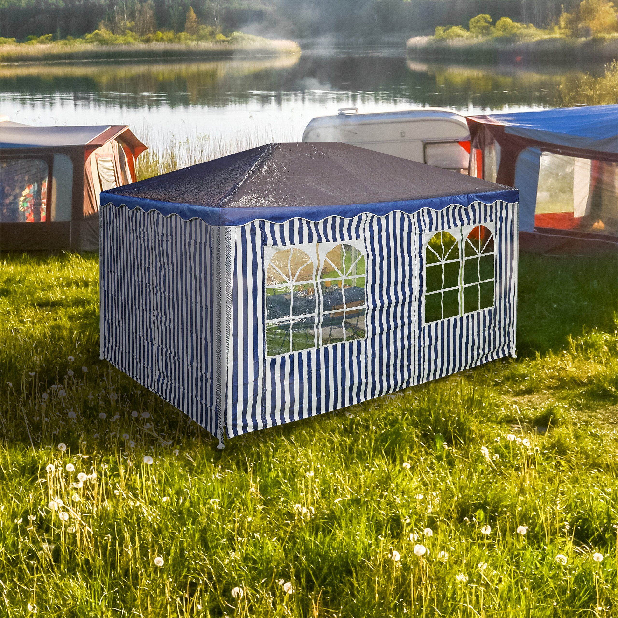 relaxdays Pavillonseitenteil Gestreifte Pavillon Seitenteile 2er Set, 400x200 cm – Bild 3 von 5