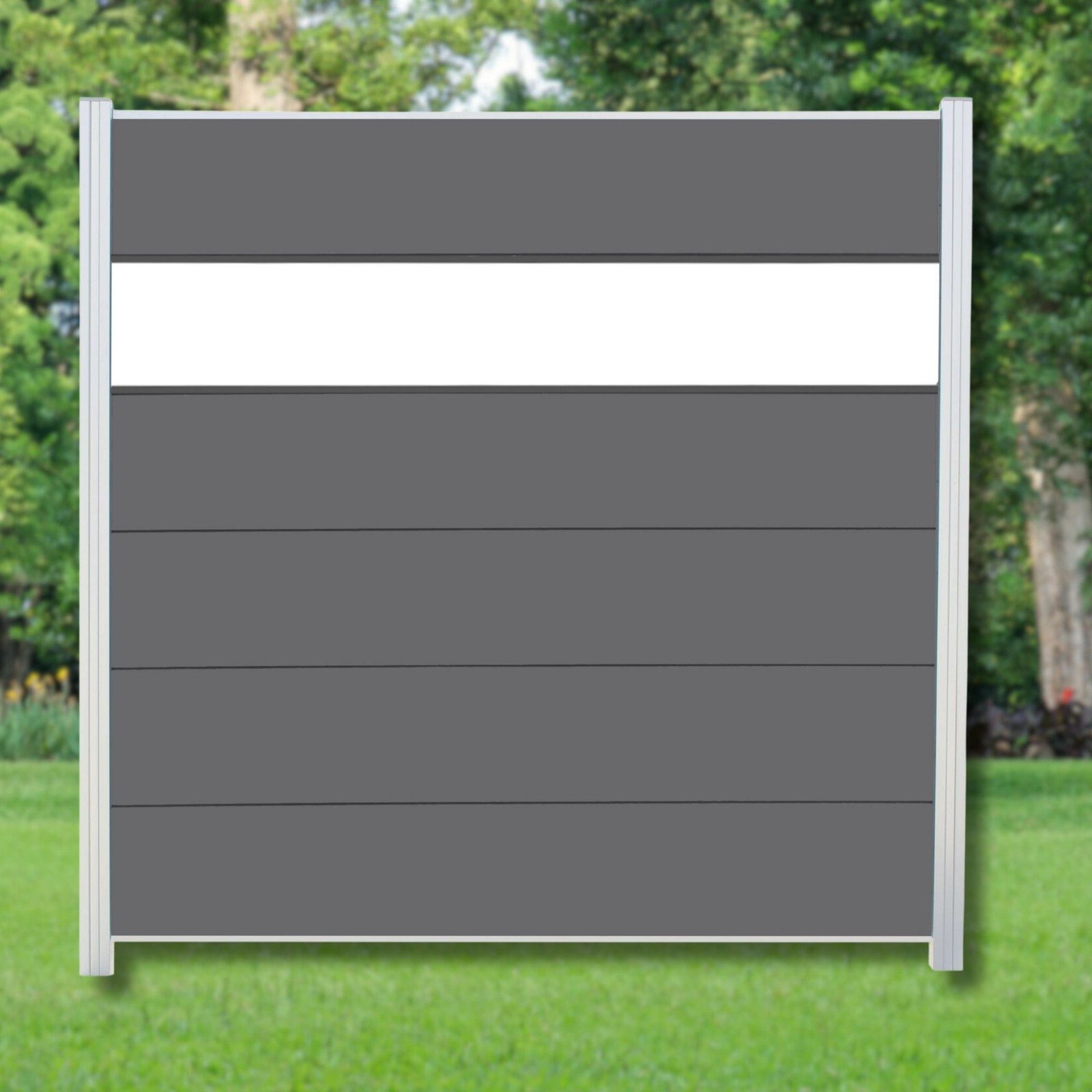 WPC Profi Zaun XL Komplettset Anthrazit Sichtschutzzaun Dekor Glas 180x180cm