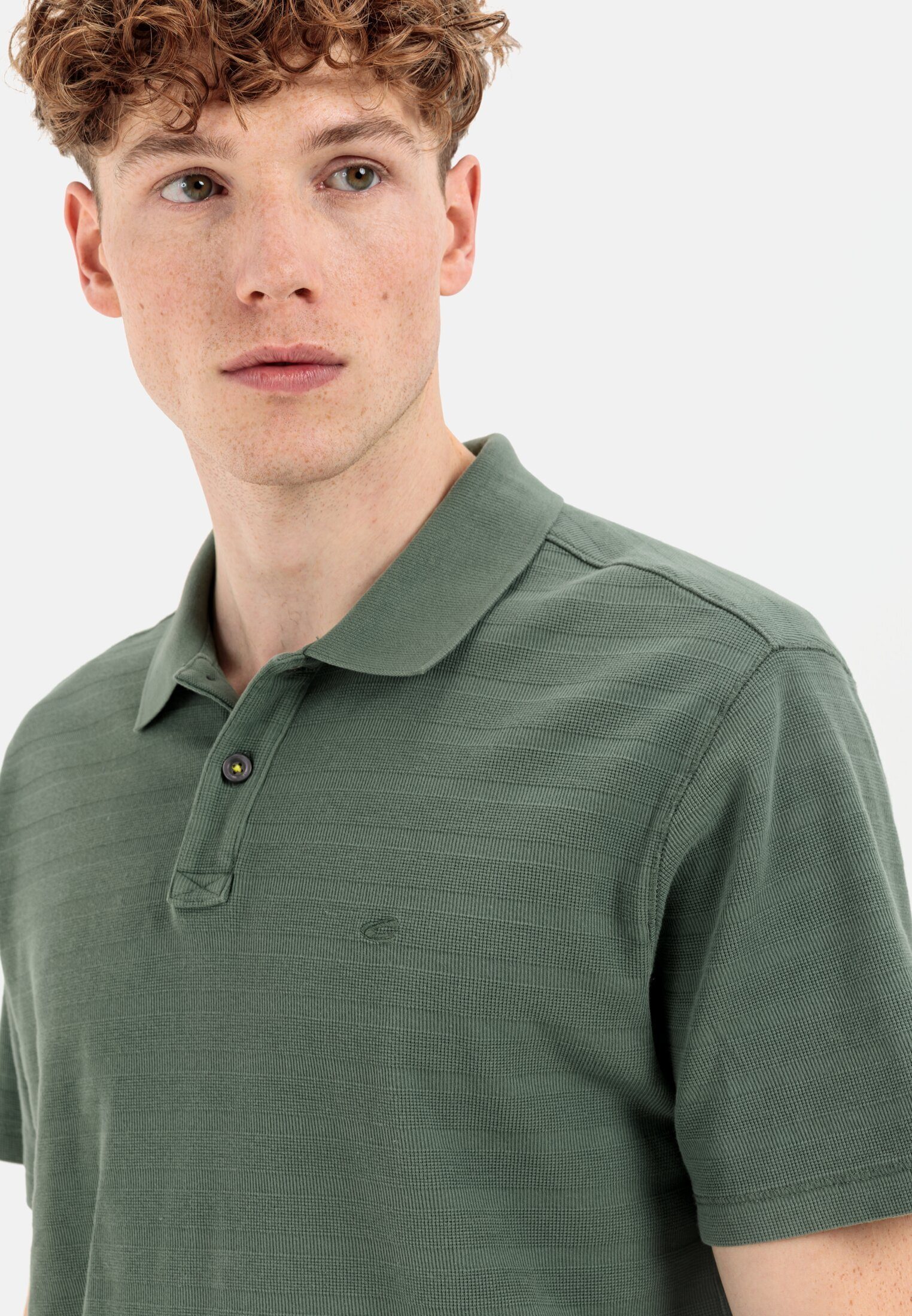 camel active Poloshirt im tonalen Shirts_Poloshirt Grün Streifenmuster