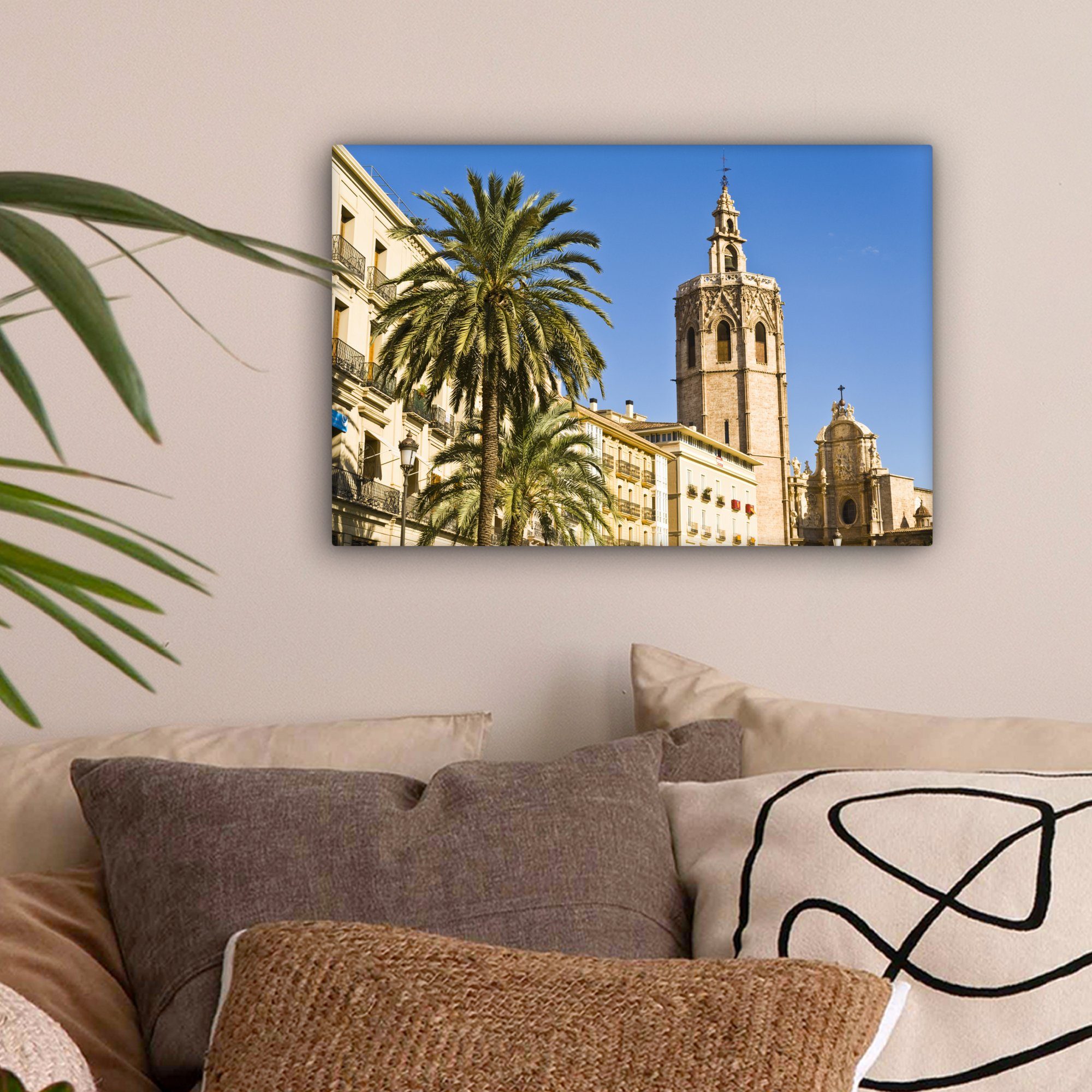 Aufhängefertig, cm OneMillionCanvasses® 30x20 - Leinwandbild (1 Spanien, Wandbild - Leinwandbilder, Wanddeko, St), Valencia Turm