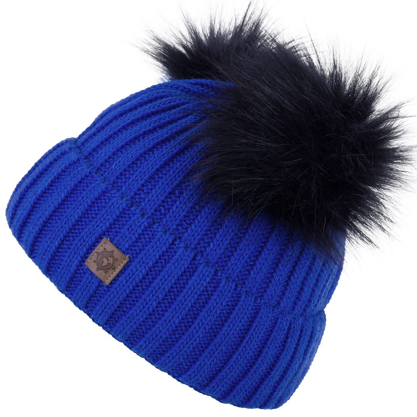 Mütze compagno Kindermütze Beanie (1-St) Mädchen Wintermütze blau Bommelmütze Strickmütze Kinder