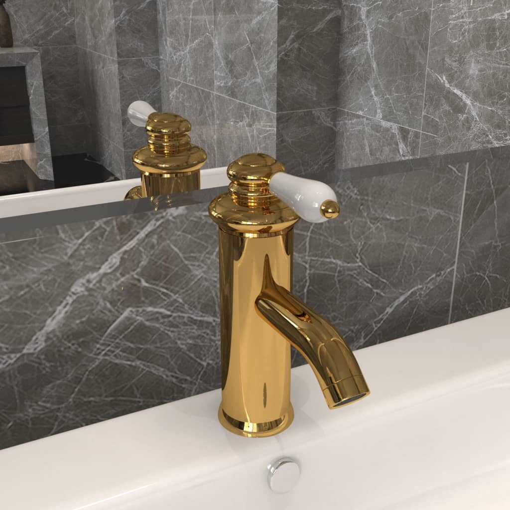furnicato Waschtischarmatur Goldene Mischbatterie 130 x 180 mm – Waschbeckenarmatur mit (1-St) Wasserhahn mit 40-mm-Kartusche für Kalt- und Warmwasser im Badezimmer