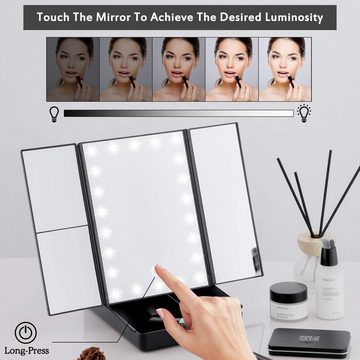 leben Kosmetikspiegel Vergrößerungs-Schminkspiegel mit LED-Licht, Tischspiegel drehbar, Touchscreen-Lichtsteuerung, Batterie- und USB-betrieben, Make-up