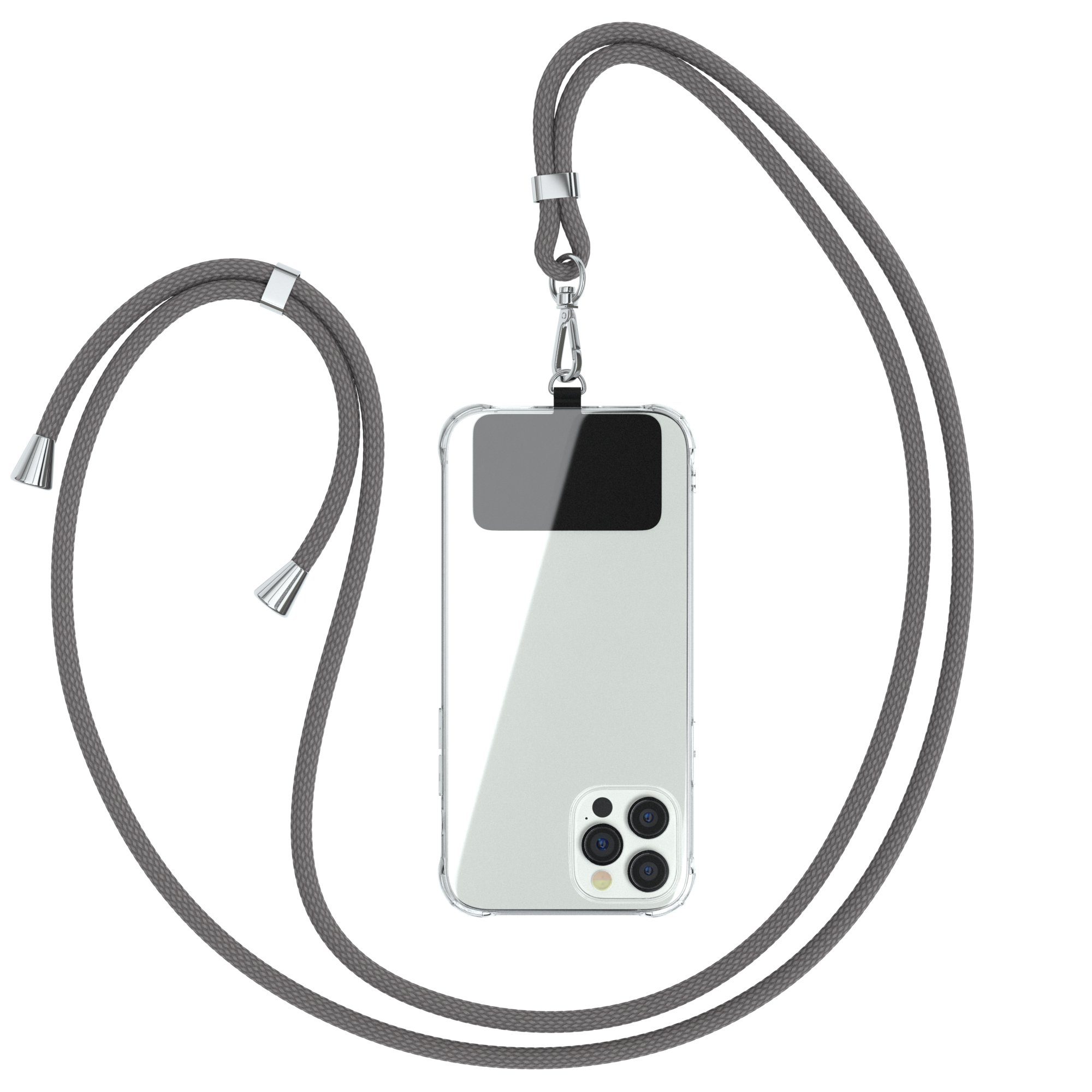 EAZY CASE Handykette Universal für jedes Smartphone zum Umhängen, Handykette für Xiaomi Huawei Samsung iPhone Klebepad + Karabiner Grau