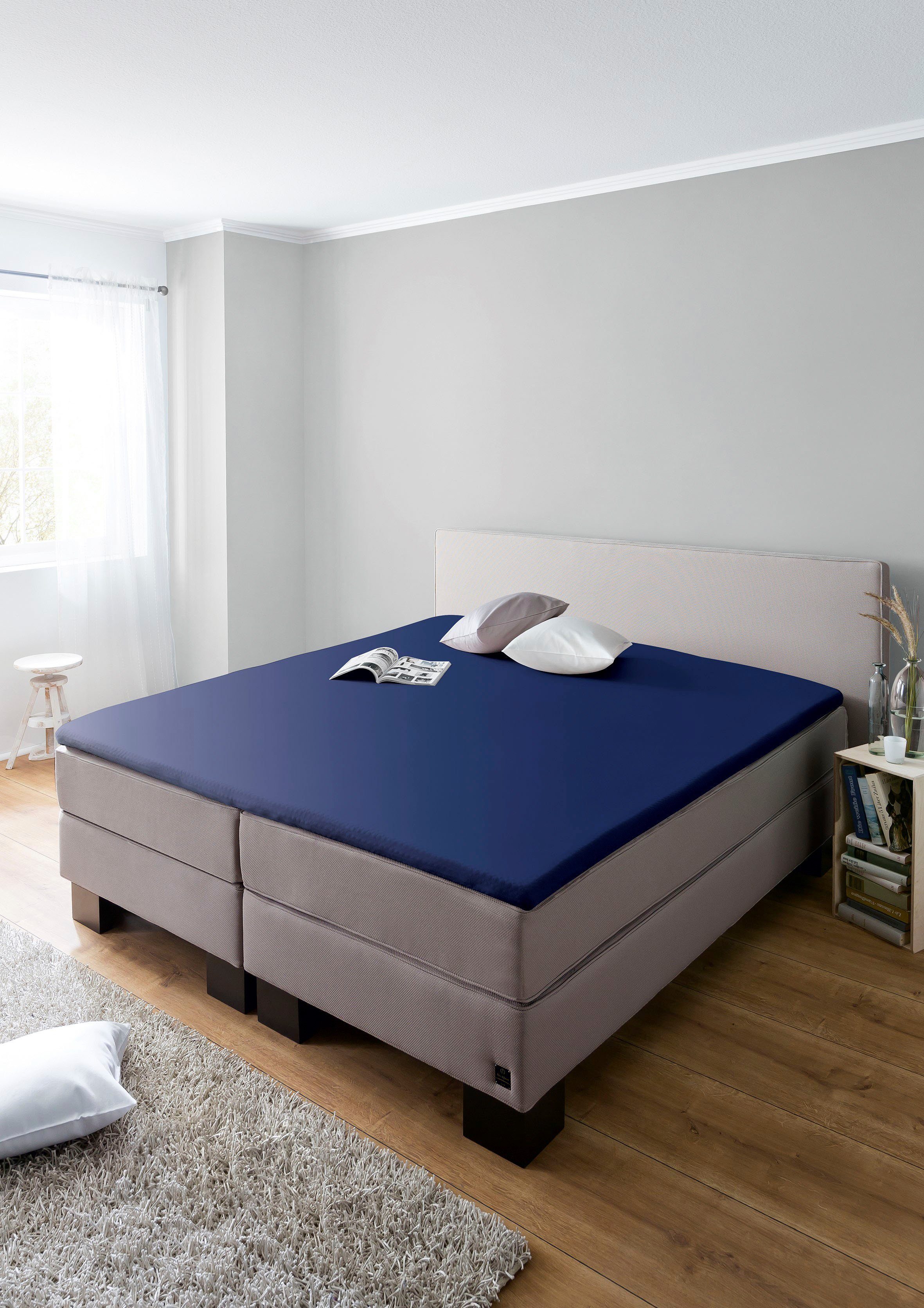 Schiesser Spannbettlaken Flexi für Topper aus 95% Baumwolle und 5% Elasthan in Premium-Qualität, Jersey-Elasthan, Gummizug: rundum, (1 Stück), für Matratzen bis zu 10 cm Höhe, MADE IN GREEN by OEKO-TEX®