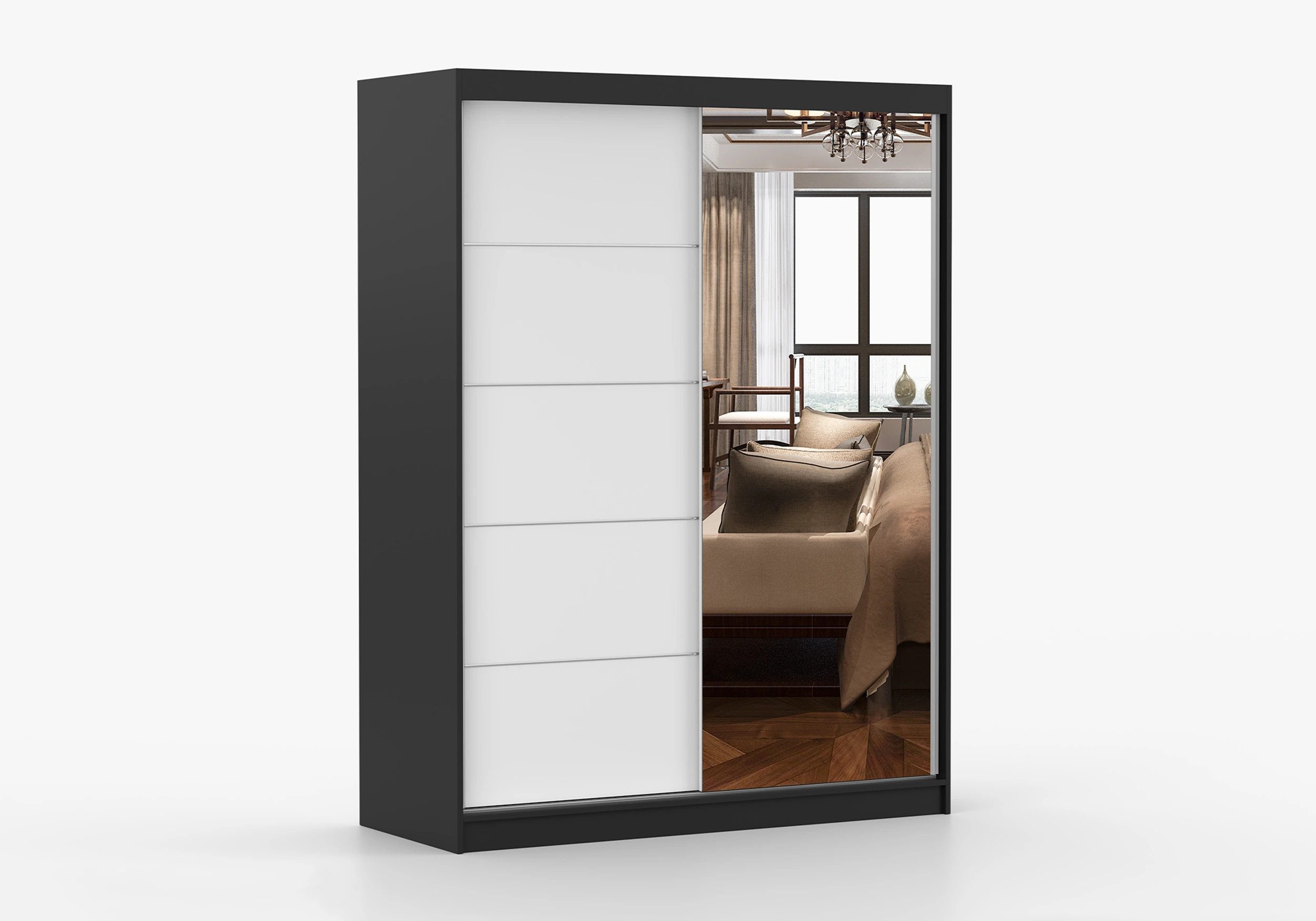 imoebel24 Schwebetürenschrank VISTA 05 150 cm - Schwarz / Weiss günstig online kaufen
