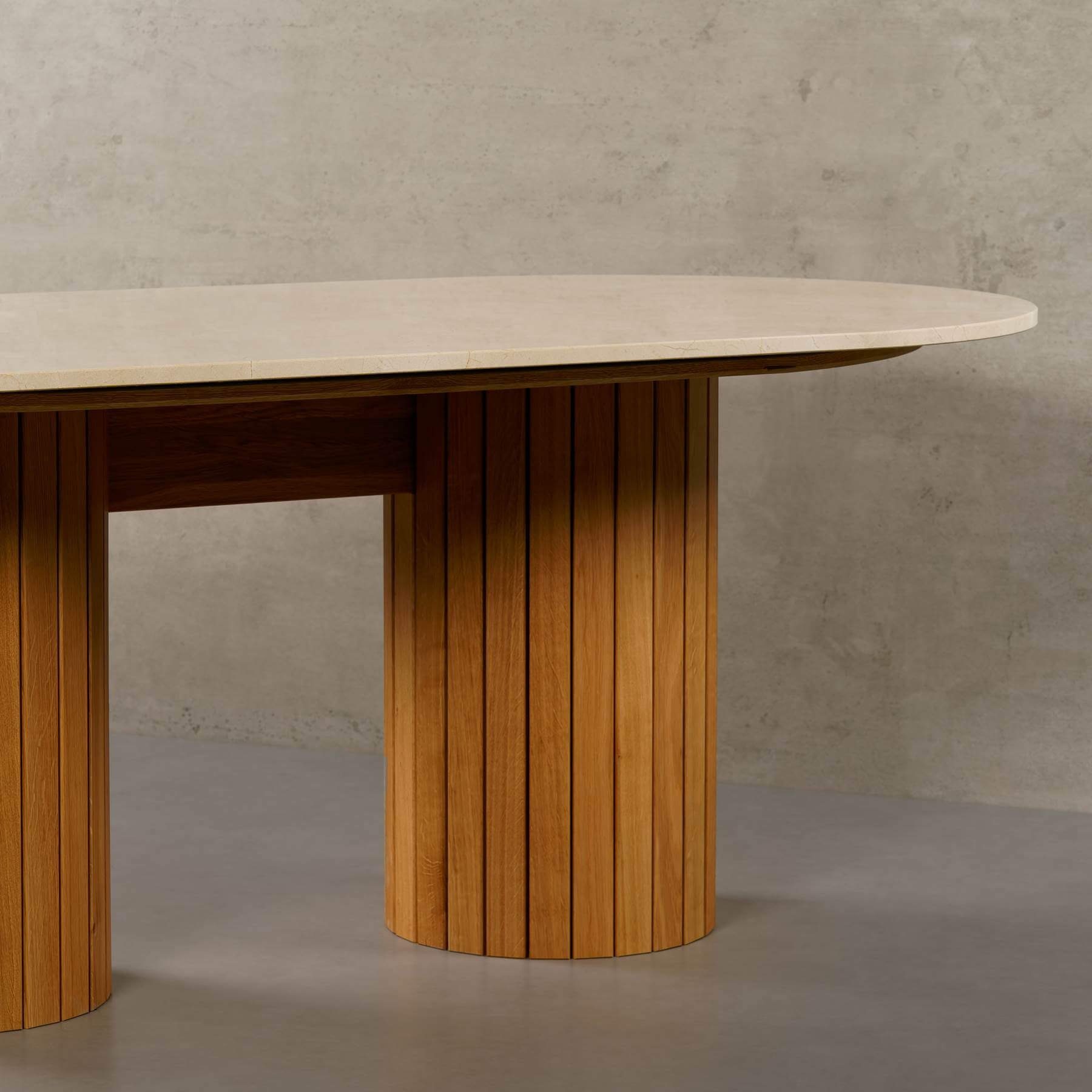 MAGNA Atelier Esstisch Montana mit rund, ECHTEM Tisch 200x100x76cm Esstisch Eichenholz Gestell, Marfil Crema MARMOR