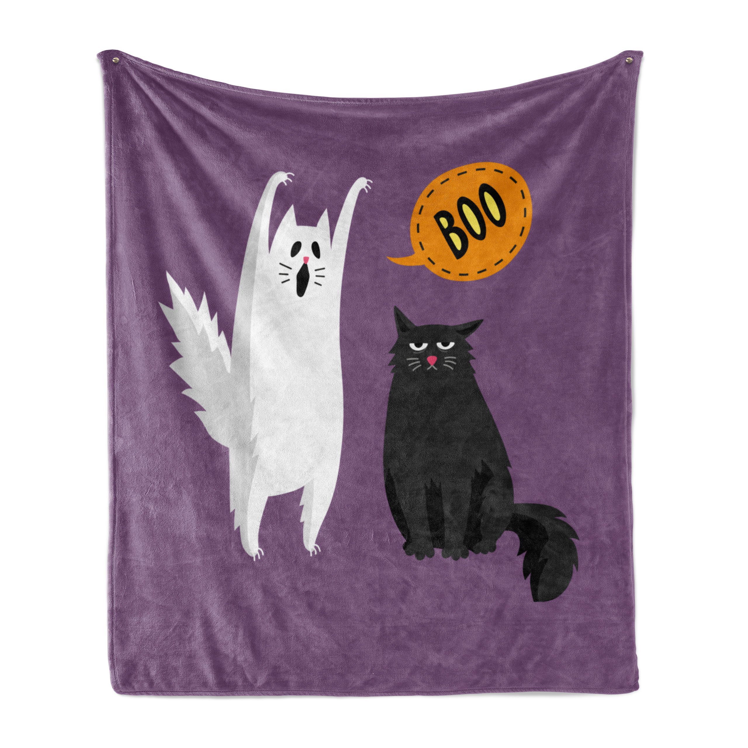 Wohndecke Gemütlicher Plüsch für den Innen- und Außenbereich, Abakuhaus, Halloween Lustiger Geist Katze sagt Boo