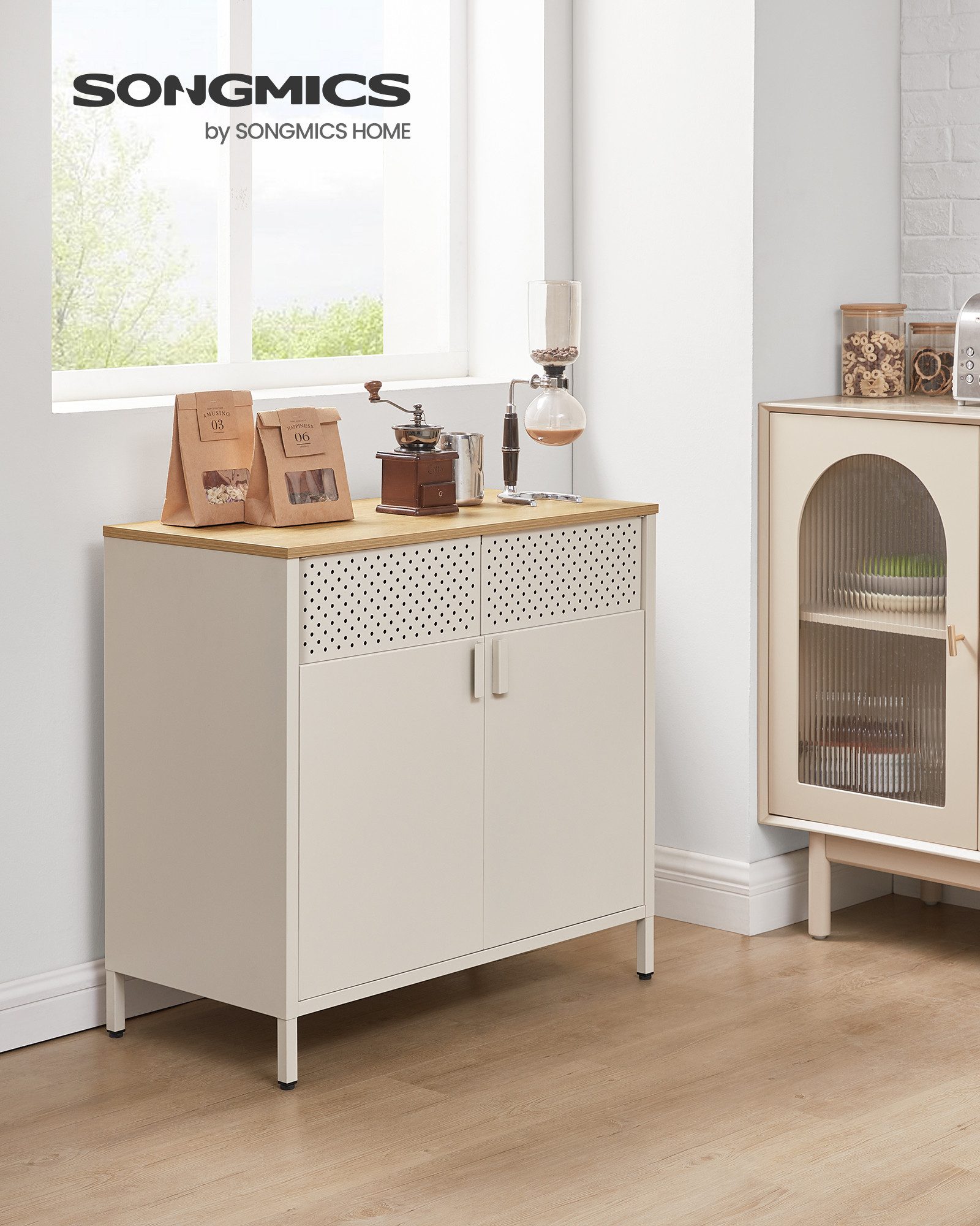 SONGMICS Aktenschrank Aktenschrank Küchenschrank, Metallschrank, Magnetverschluss verstellbare Einlegeböden, Stahlgestell – Bild 3 von 5
