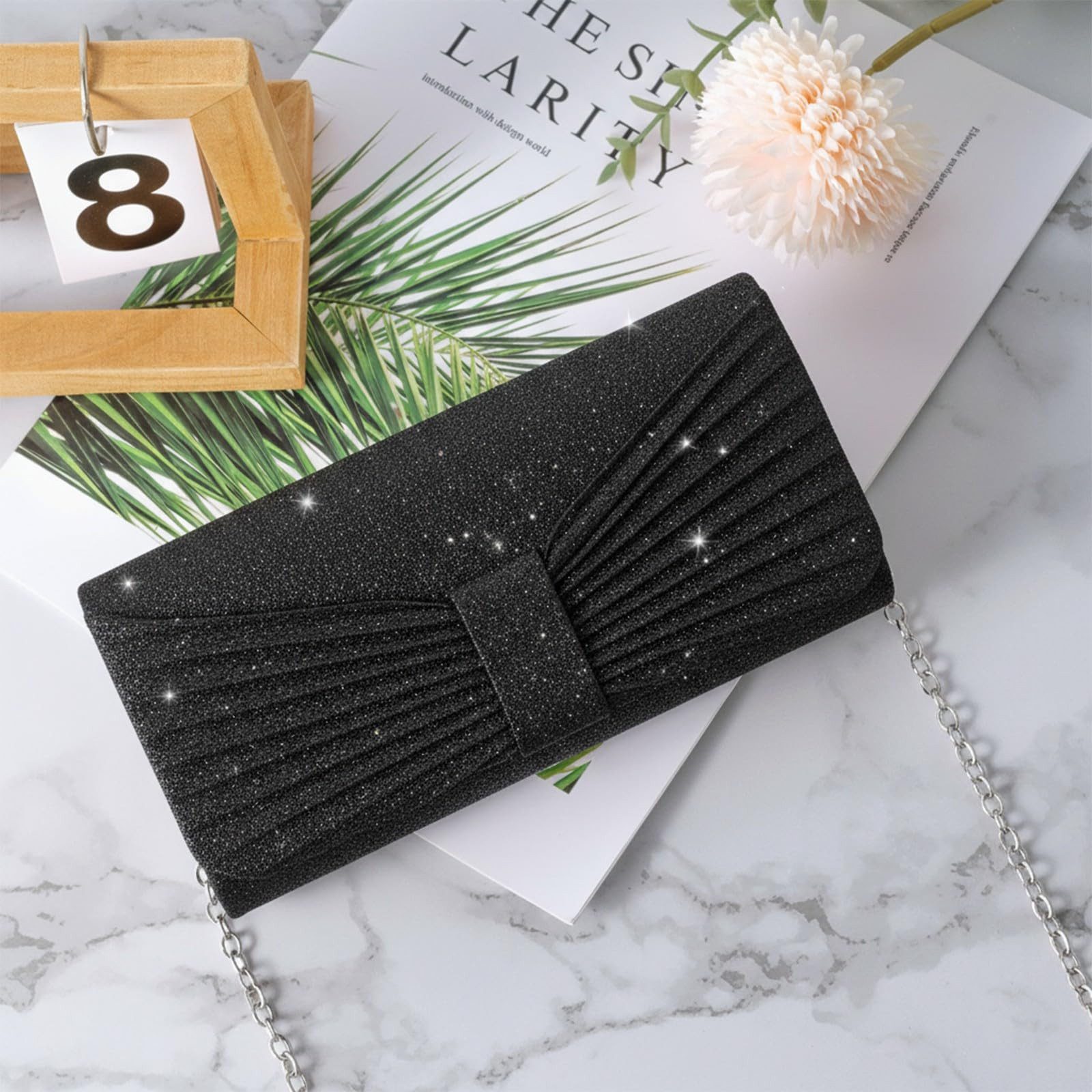 nsihing Abendtasche Damen-Abendtasche/Clutch/Hochzeitstasche/ Glitzernde Party-Handtasche, Mit abnehmbarer Kette