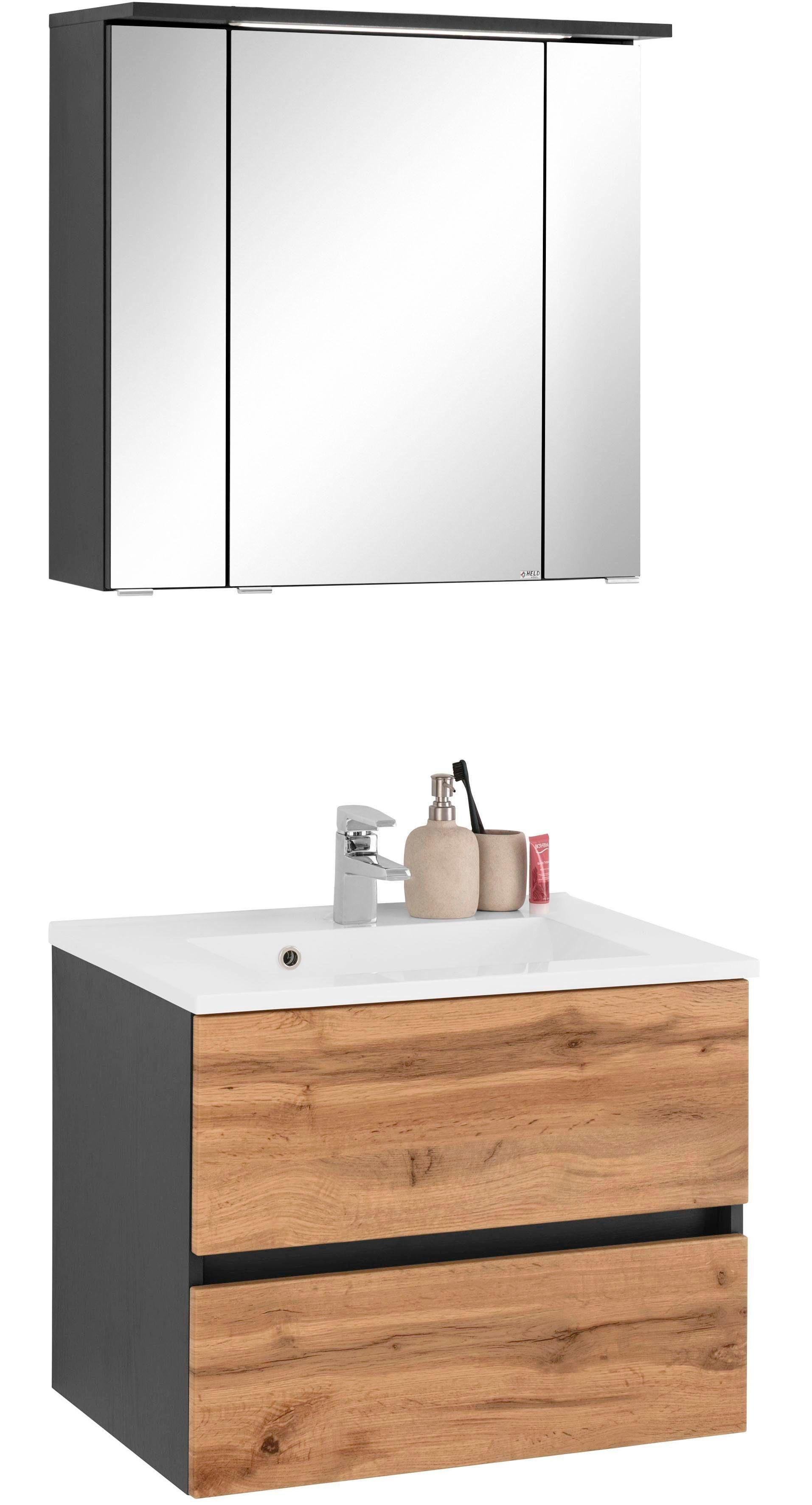 welltime Badmöbel-Set Lucca, (2-St), Breite 60 cm, mit LED-Spiegelschrank