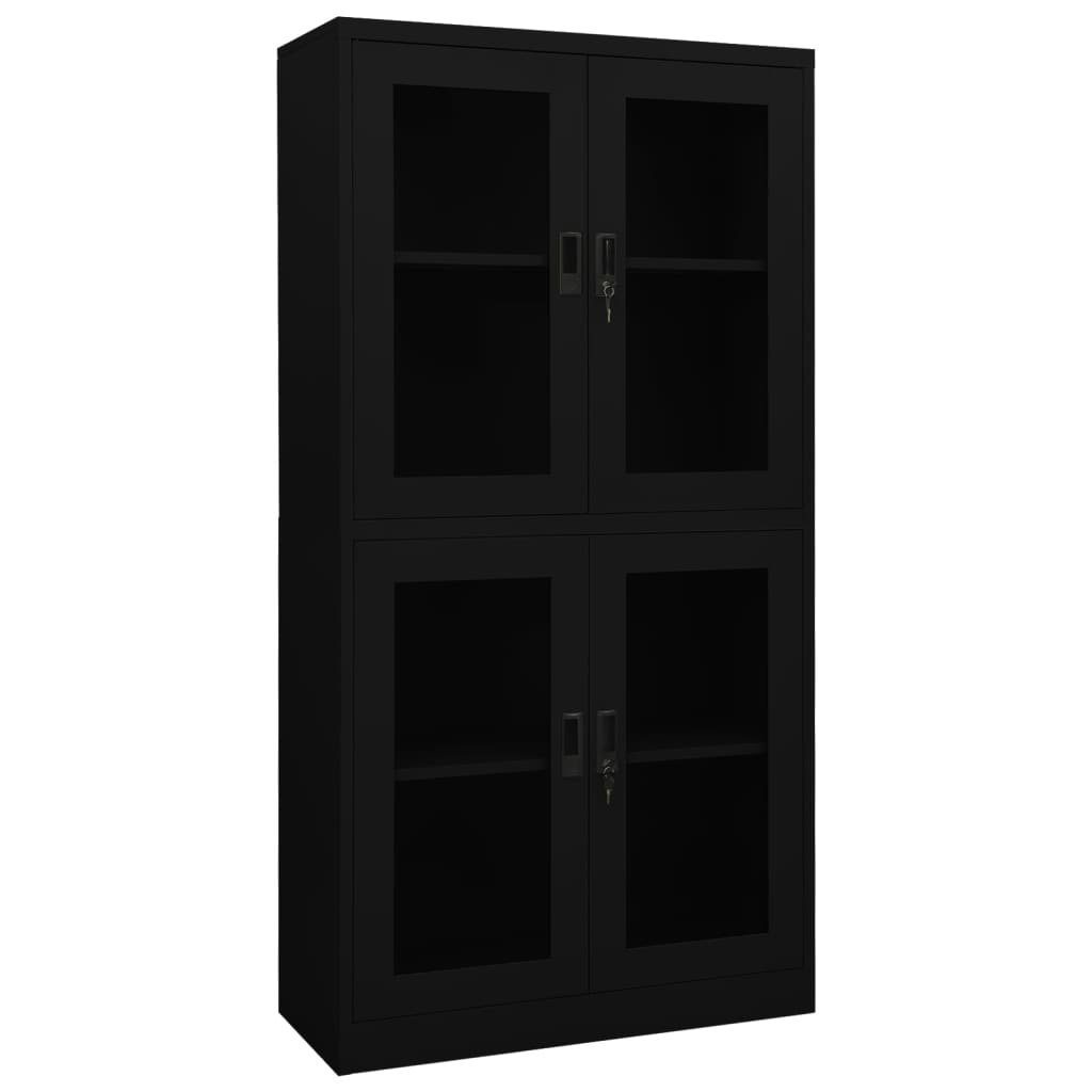 vidaXL Fächerschrank Schwarz (1-St) cm Stahl Hartglas Büroschrank und 90x40x180