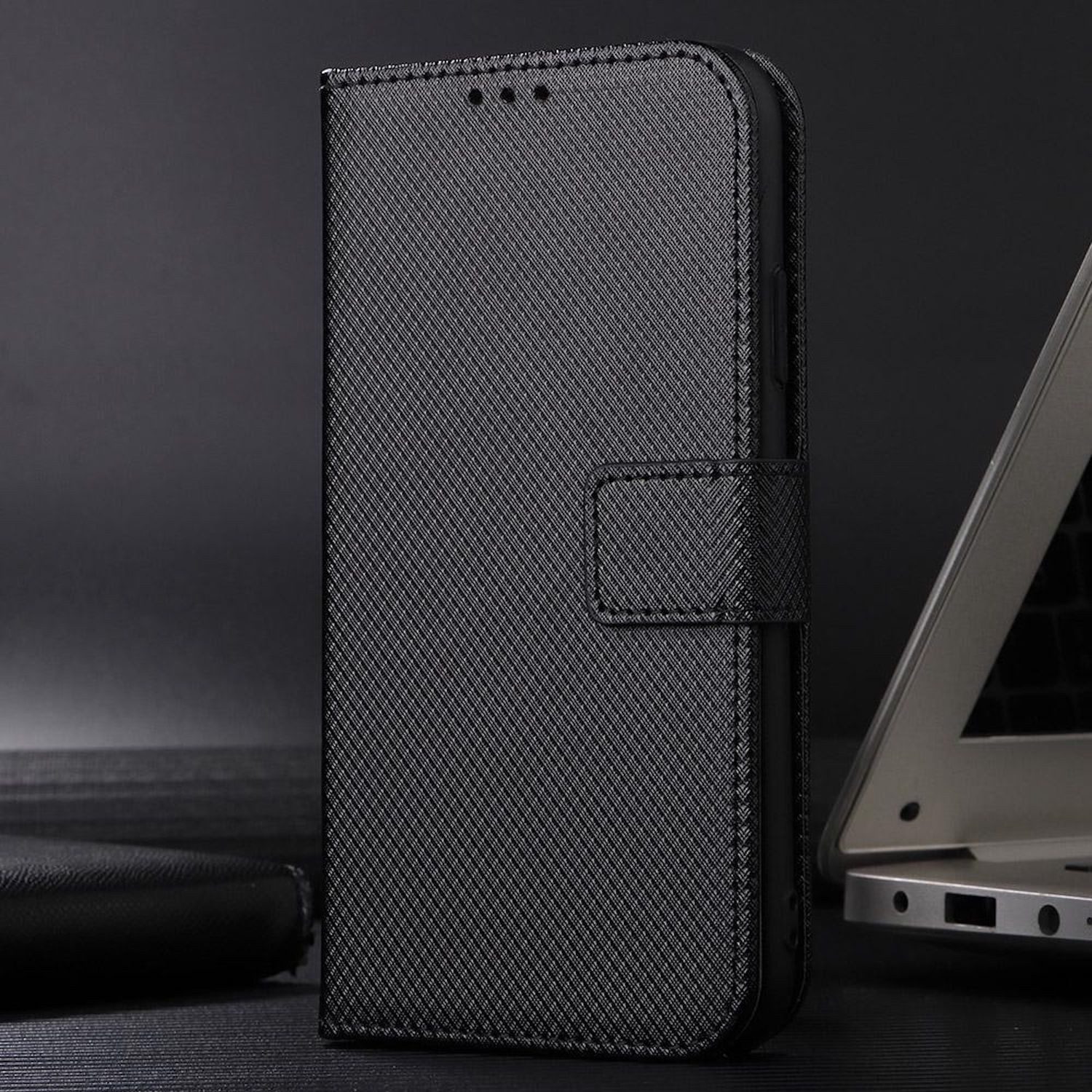 Wigento Smartphone-Hülle Für ZTE Blade V70 Max Diamant Design Wallet Kunstleder Hülle Schwarz, Diamantstruktur Kunstleder Hülle mit Kartenfächern und Standfunktion