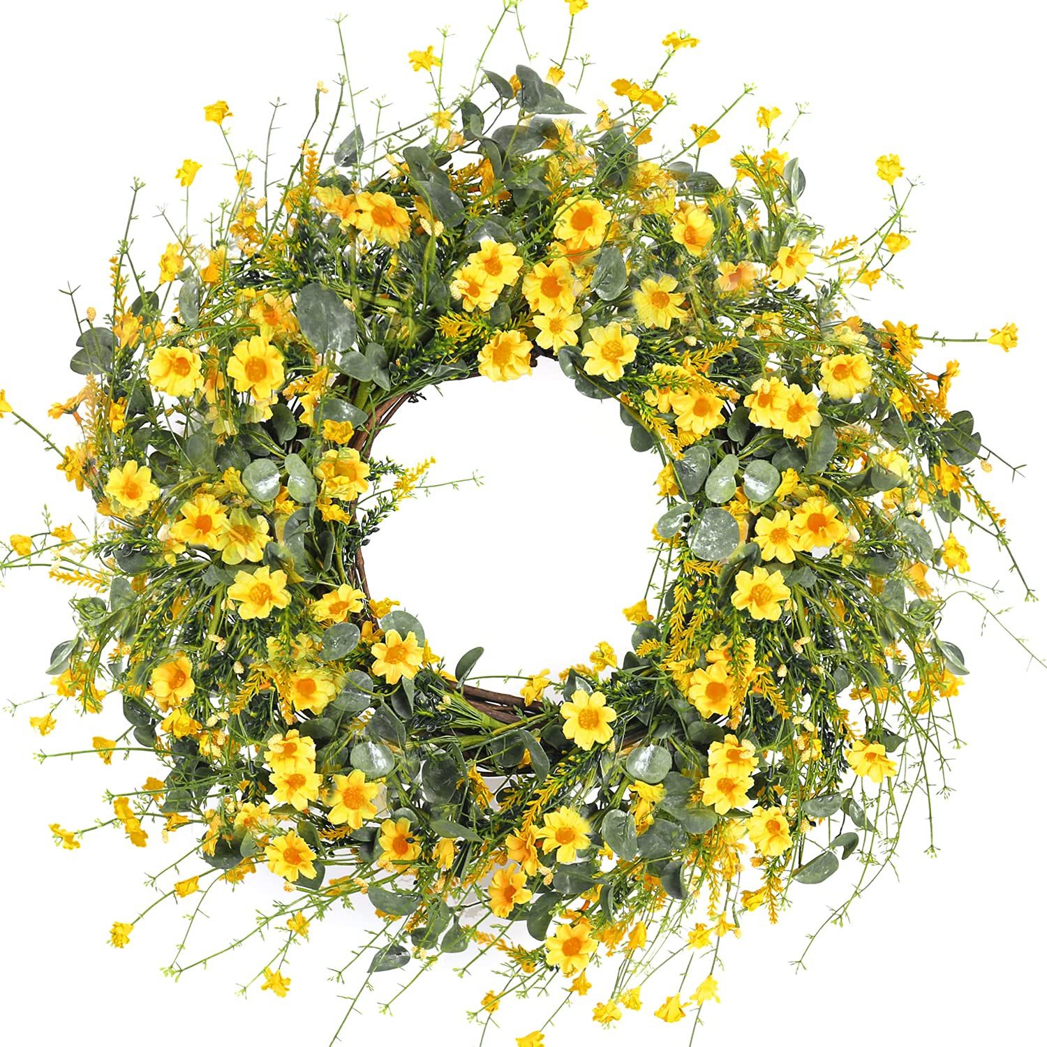 Zyronn Dekokranz Frühlings- und Sommer-Türkranz, künstlicher -Margeritenkranz,45cm, für Haustür, Fenster, Wand, Hochzeit, Bauernhaus- und Festdekoration