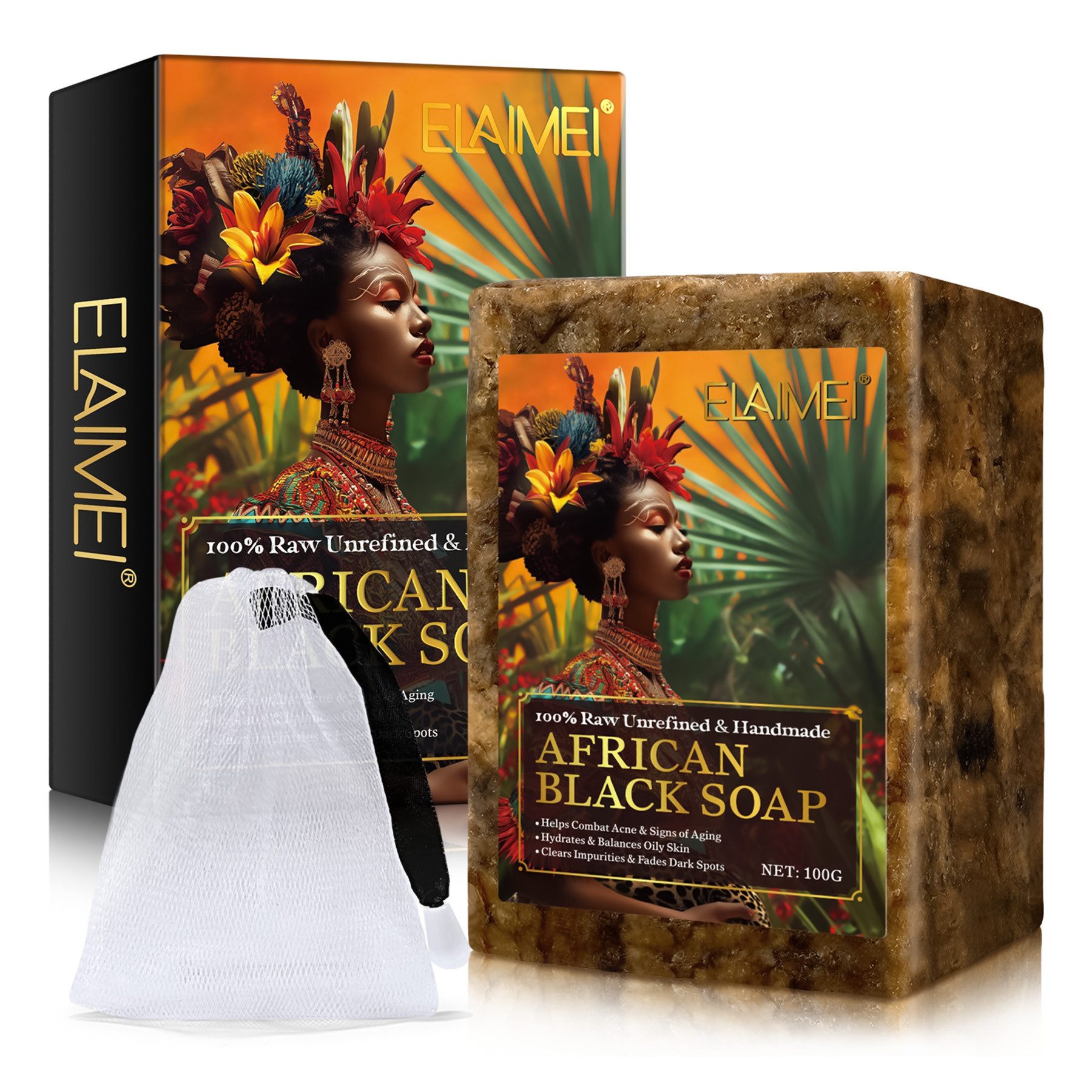 ALIVER Gesichtsseife Naturseife Afrikanische Schwarze Seife Körperseife Haarseife, 1-tlg., Hautpflege, Gesichtsseife, Black Soap, Naturkosmetik