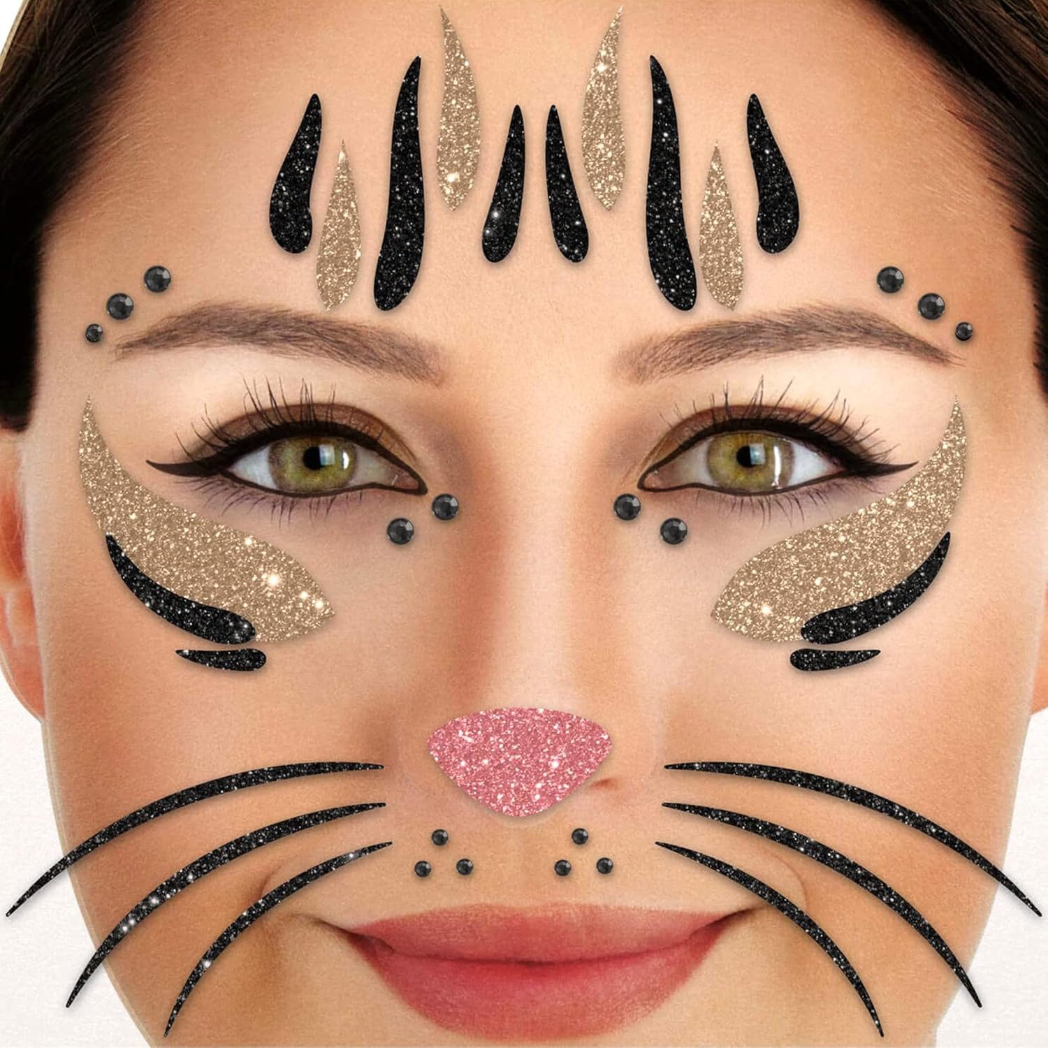 Party Factory Strass-Tattoo Glitter Face Tattoo - Katze für Karneval, Tiermotiv