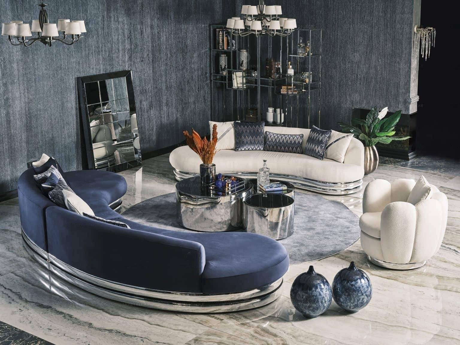 JVmoebel Wohnzimmer-Set Komplette Couchgarnitur Polstersofa Blau Set Sofas 3tlg, (3-St., Nur 5 + 3 + 1 Sitzer), Made in Europa