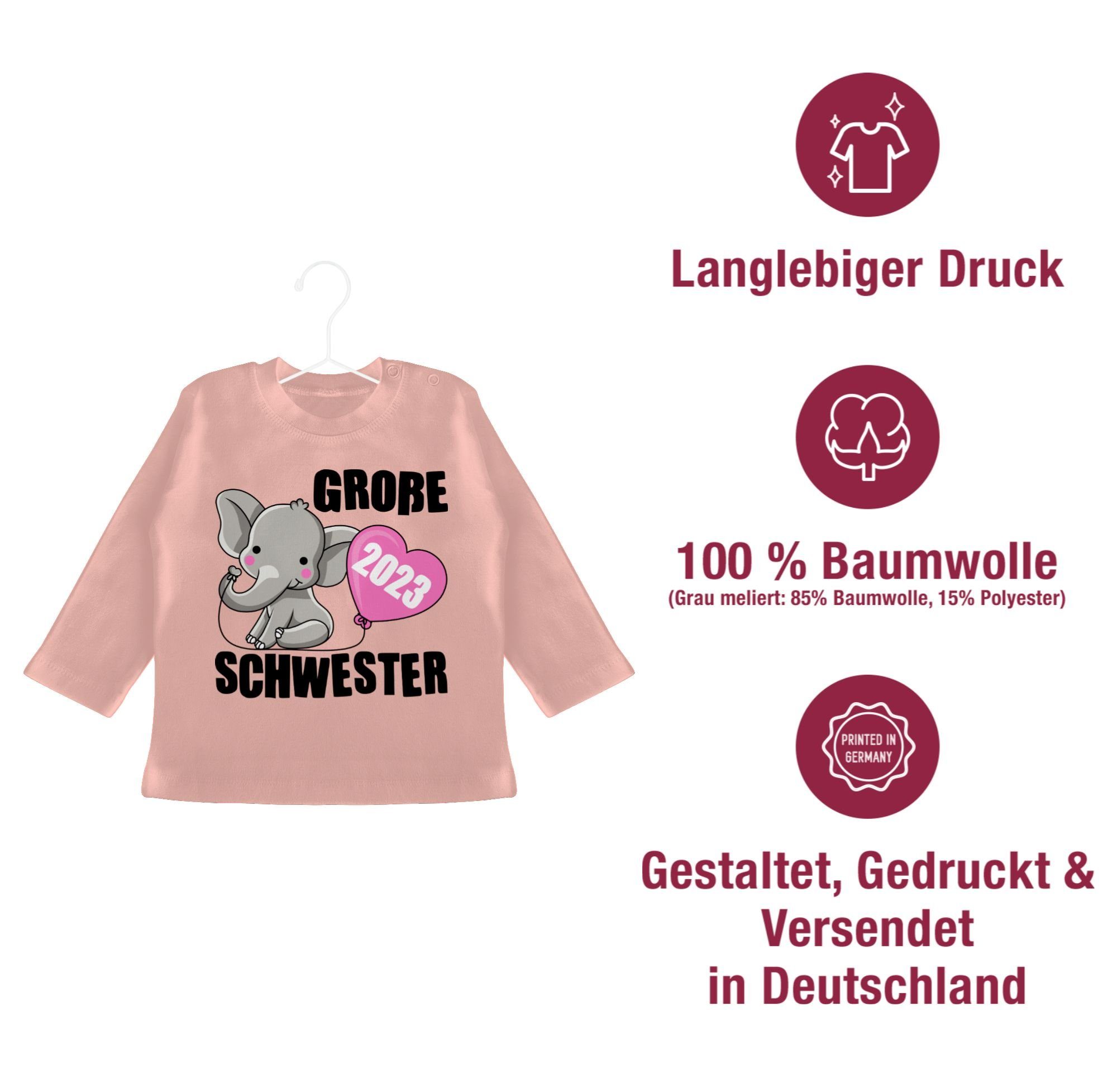 Shirtracer T-Shirt Große Schwester 1 Bruder Babyrosa I Geschwister und 2023 Schwester