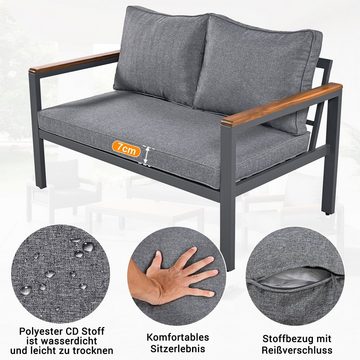 Ulife Gartenlounge-Set 4-teiliges Esstisch-Set,Akazienholz Tischplatte und Armlehnen, (4-tlg), 1x 2-Sitzer-Sofa, 2x Einzelstühle, 1x Tisch