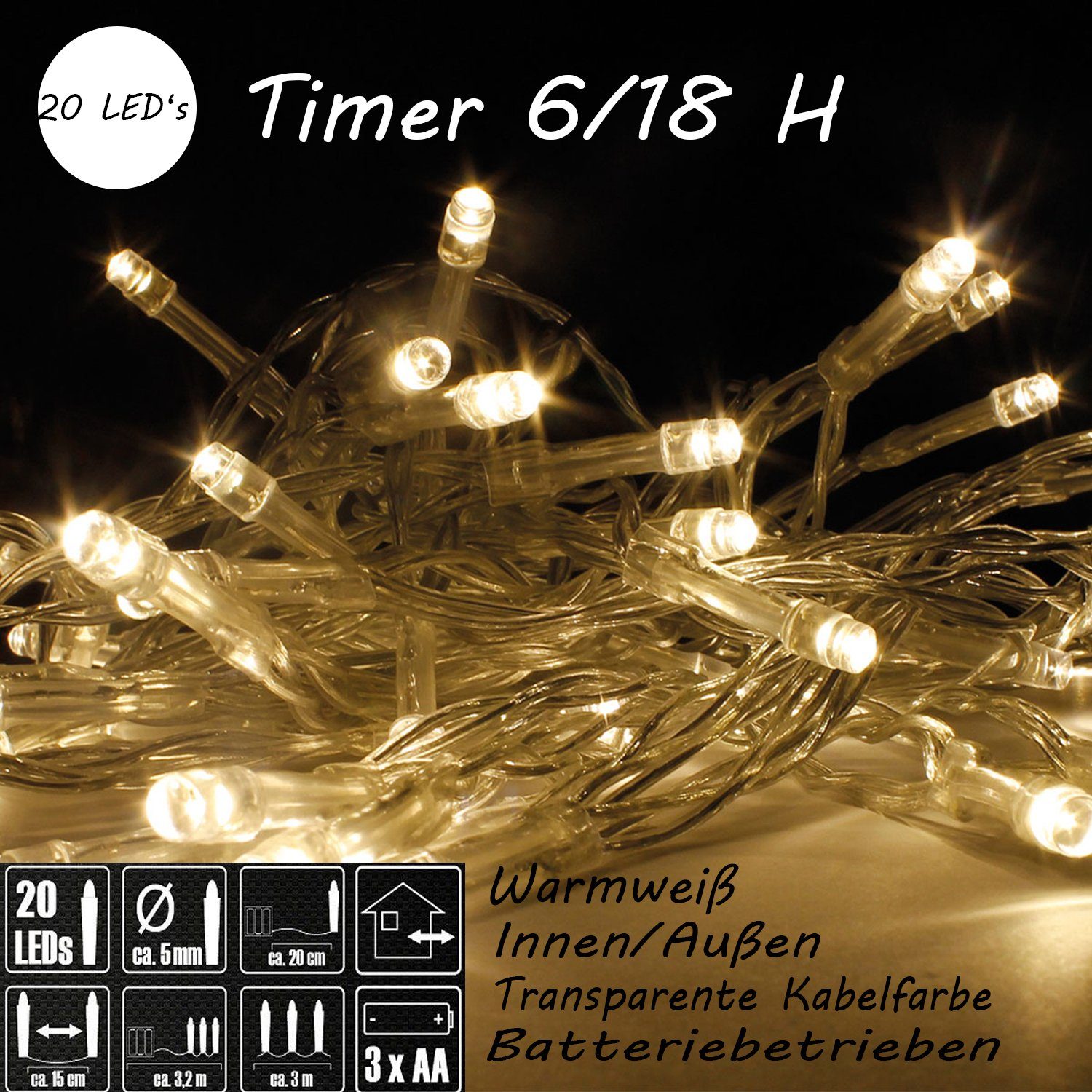 Mojawo Lichtervorhang 20er LED Outdoor Lichterkette günstig online kaufen