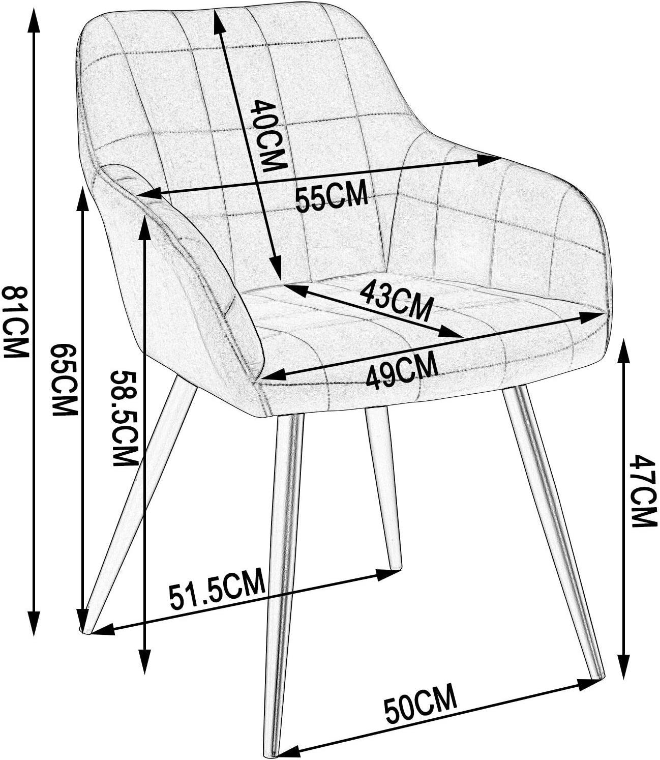 Woltu Esszimmerstuhl (6 aus Samt, mit Metallbeine Armlehne Sitzfläche St), Grau