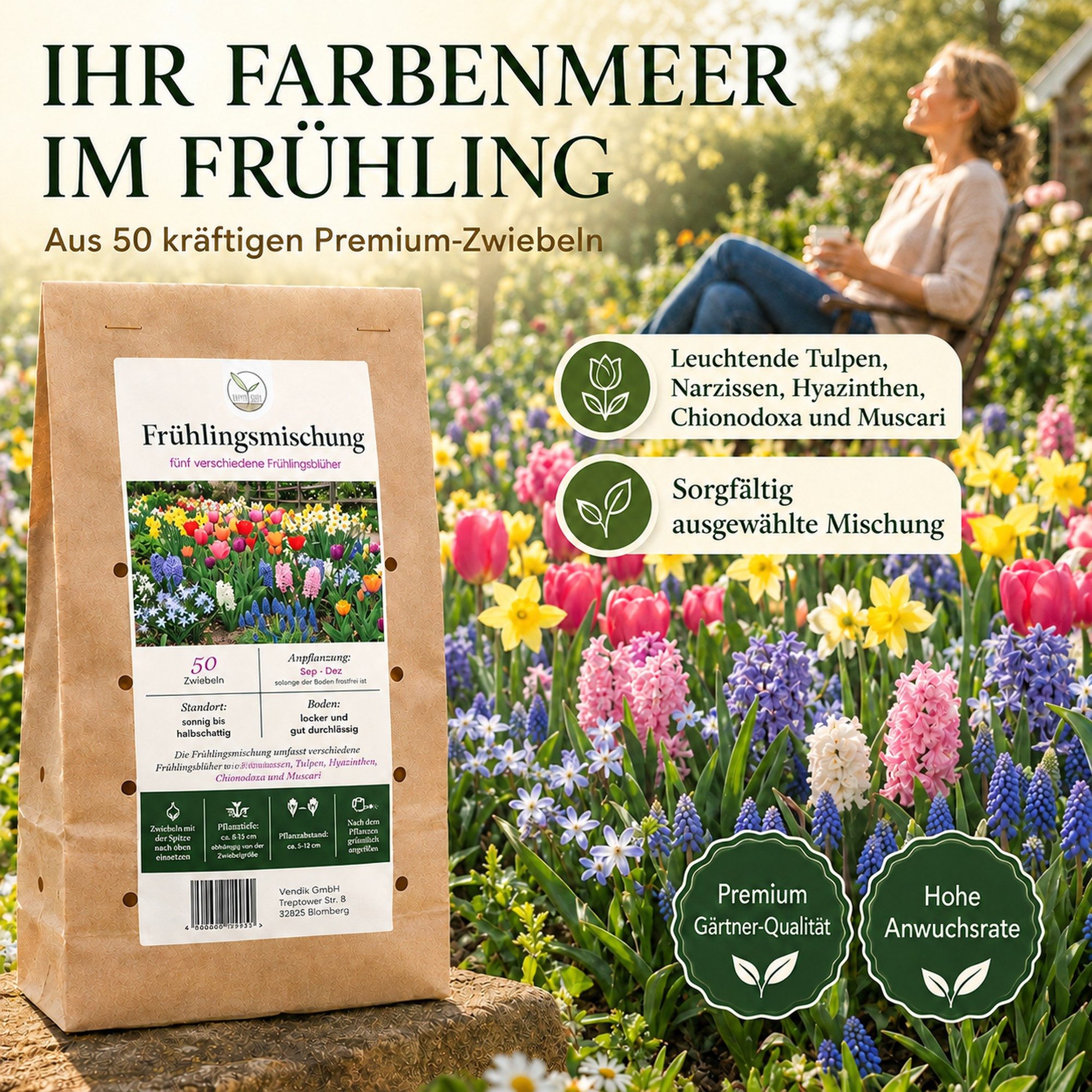 HappySeed Blumenzwiebeln 50 Stk, Tulpen & Frühlingsblüher, verschiedene Sorten, (Frühlingsmischung, 50-St), Frühlingsmischung – Bild 2 von 5