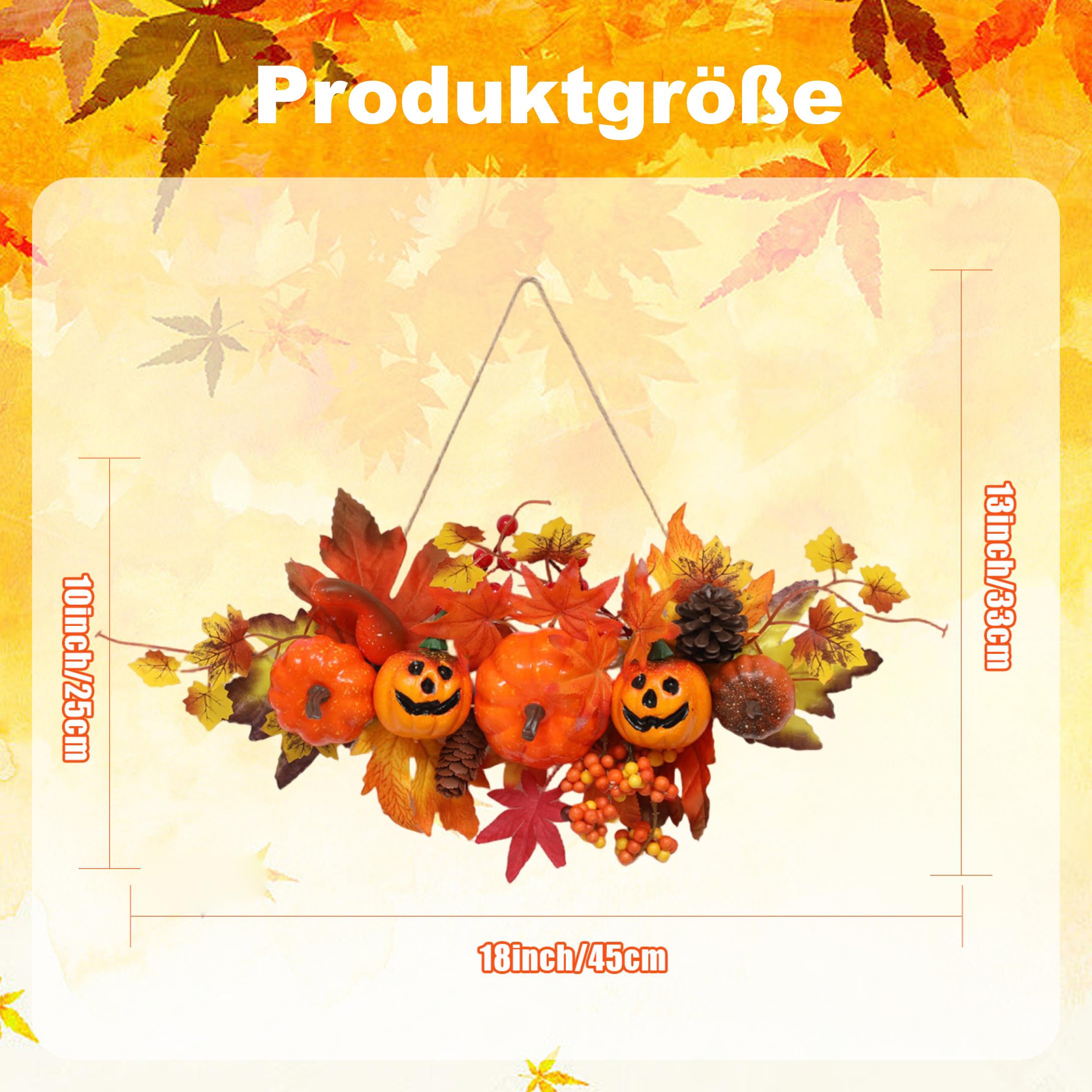Sorvyzxn Dekokranz Halloween Hängedeko Herbstdeko, Kürbis Ahornblatt Türdeko, mit Aufhängung, Haustür Dekoration für Zuhause – Bild 4 von 5