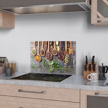 DEQORI Küchenrückwand 'Dekorierte Kochlöffel', Glas Spritzschutz Badrückwand Herdblende