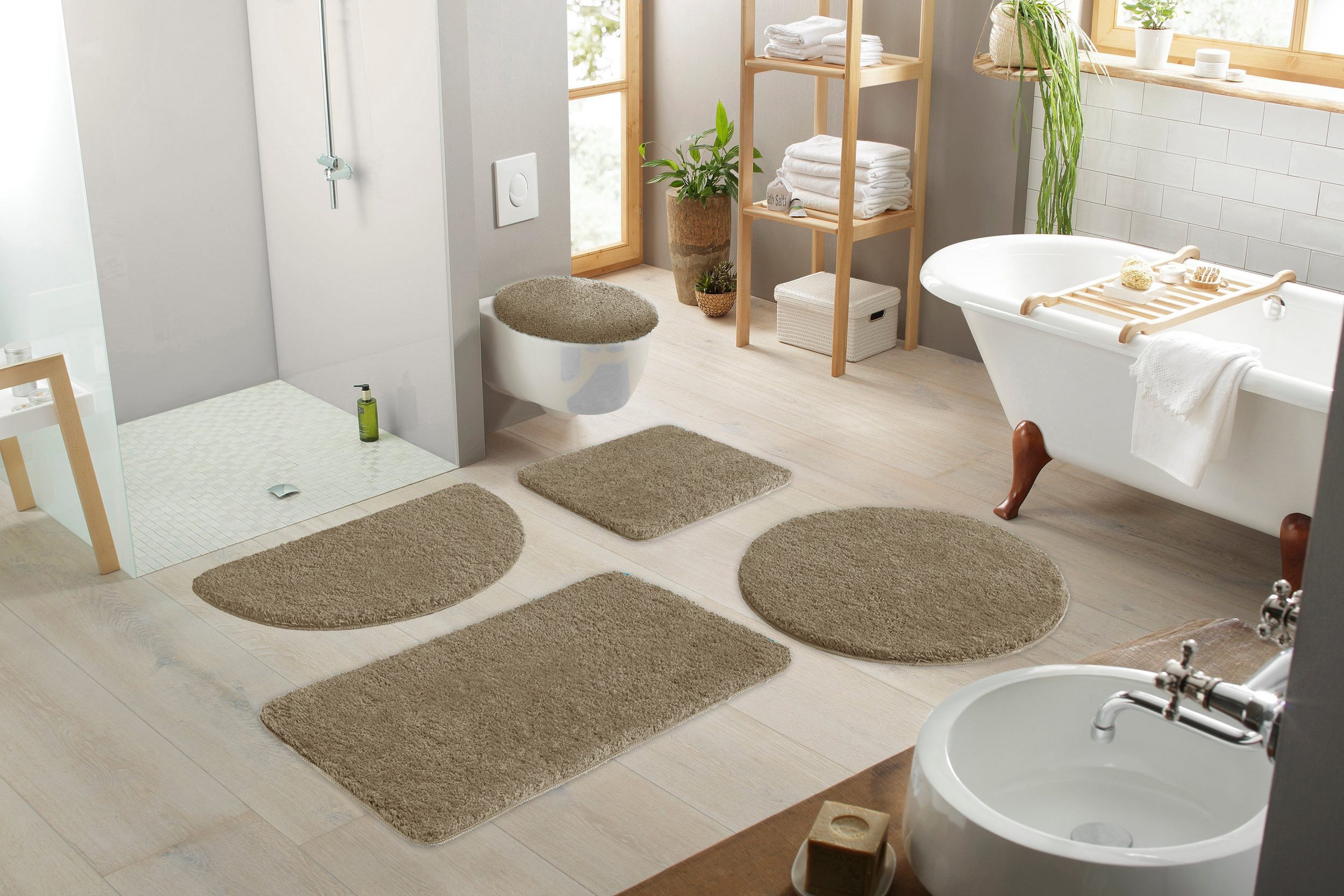 OTTO home Badematte Inga, Badezimmer Teppich, Badvorleger, Höhe 20 mm, rutschhemmend beschichtet, schnell trocknend, strapazierfähig, fußbodenheizungsgeeignet, Polyester, rechteckig, Badteppich, unifarben, weich, als halbrund und rechteckig erhältlich