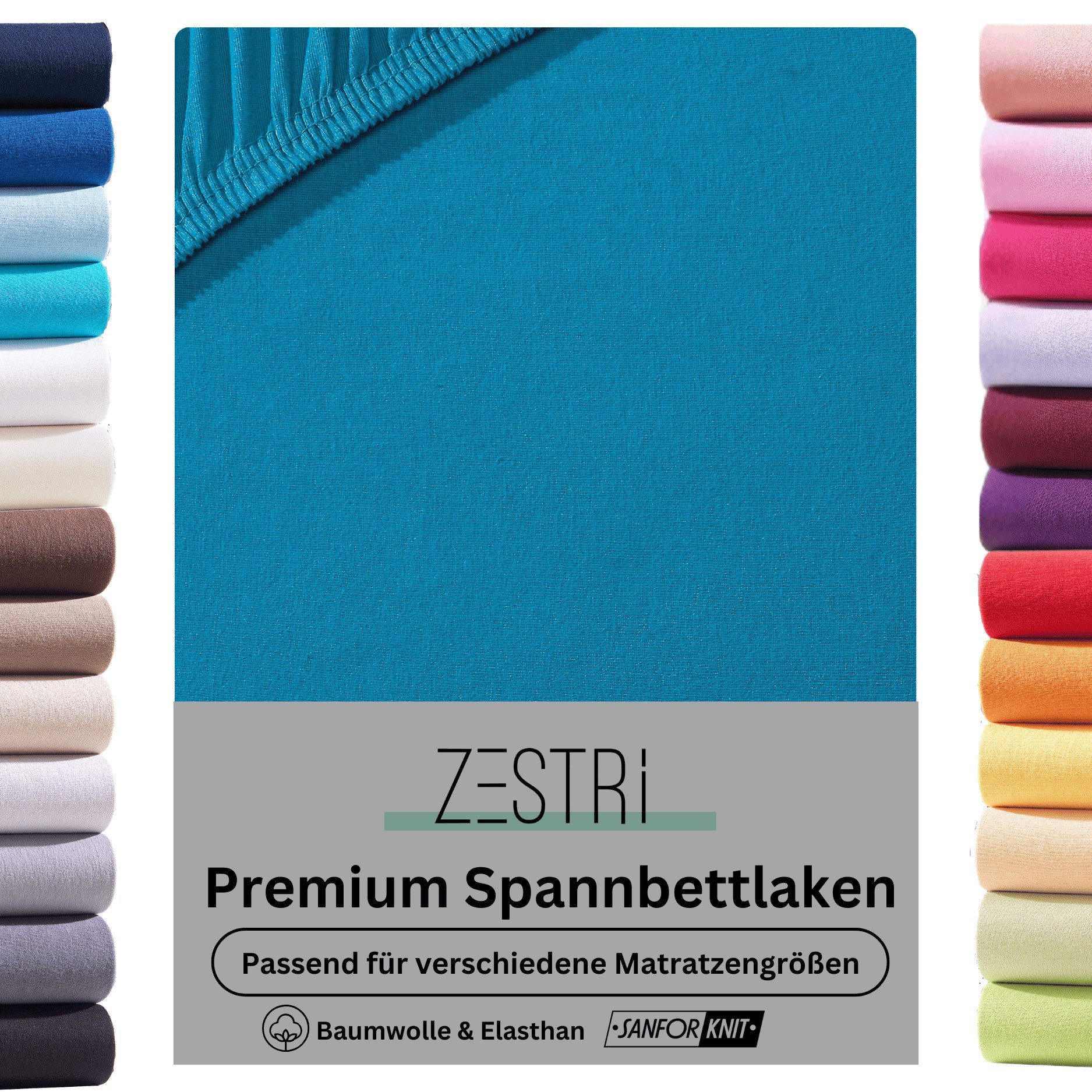 Zestri Натяжные простыни Boxspringbetten Wasserbetten Matratzen Jersey Premium Spannbetttuch, Gummizug: rundum, bis 40cm Steghöhe, Baumwolle mit Elasthan, Простыни Laken