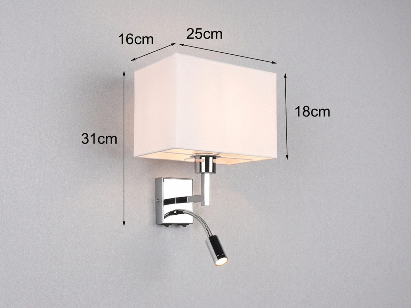 meineWunschleuchte Wandleuchte mit Schalter & Leselampe, Höhe 31cm, Lesearm, Leselicht LED fest integriert, ohne Leuchtmittel, Warmweiß, innen Wand-Lampe, moder – Bild 4 von 5