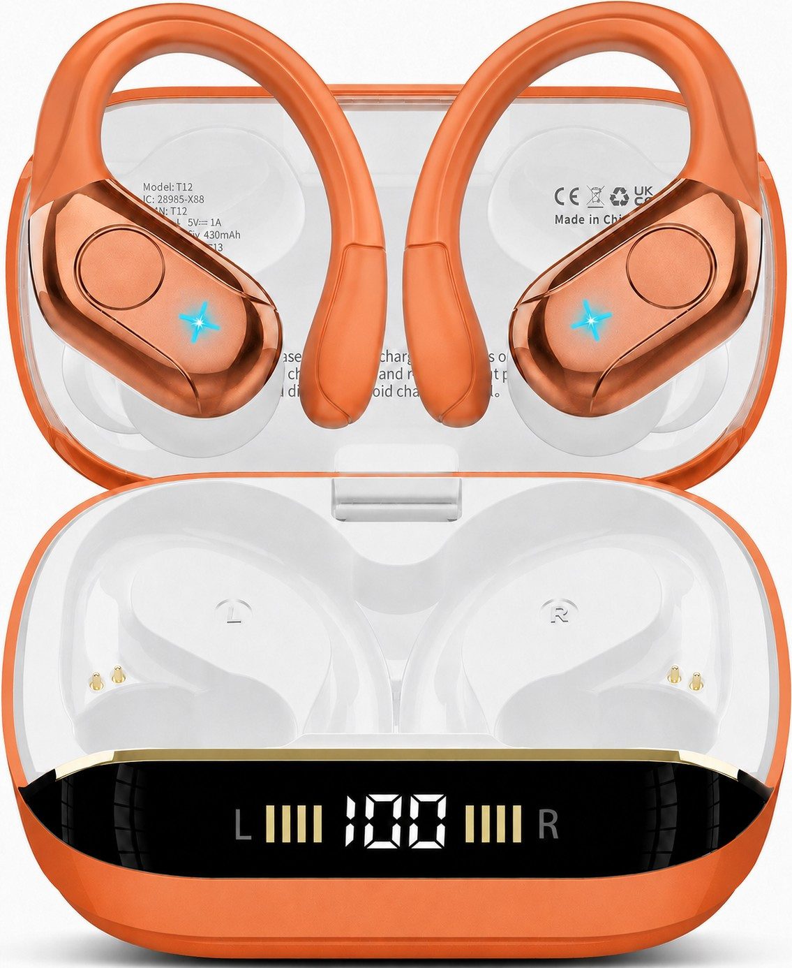 Futicare Bluetooth Kopfhörer Kabellos, Sportkopfhörer mit Ohrbügel, In-Ear-Kopfhörer (75 Std. Akku, Bluetooth 5.4, 14,2 mm HiFi Stereo, 4 Mikrofone ENC, IP7 für Sport & Laufen)