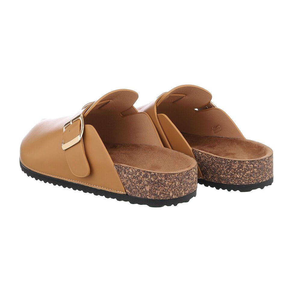 Ital-Design Damen Mules Freizeit Pantolette (85275974) Flach Pantoletten in Camel