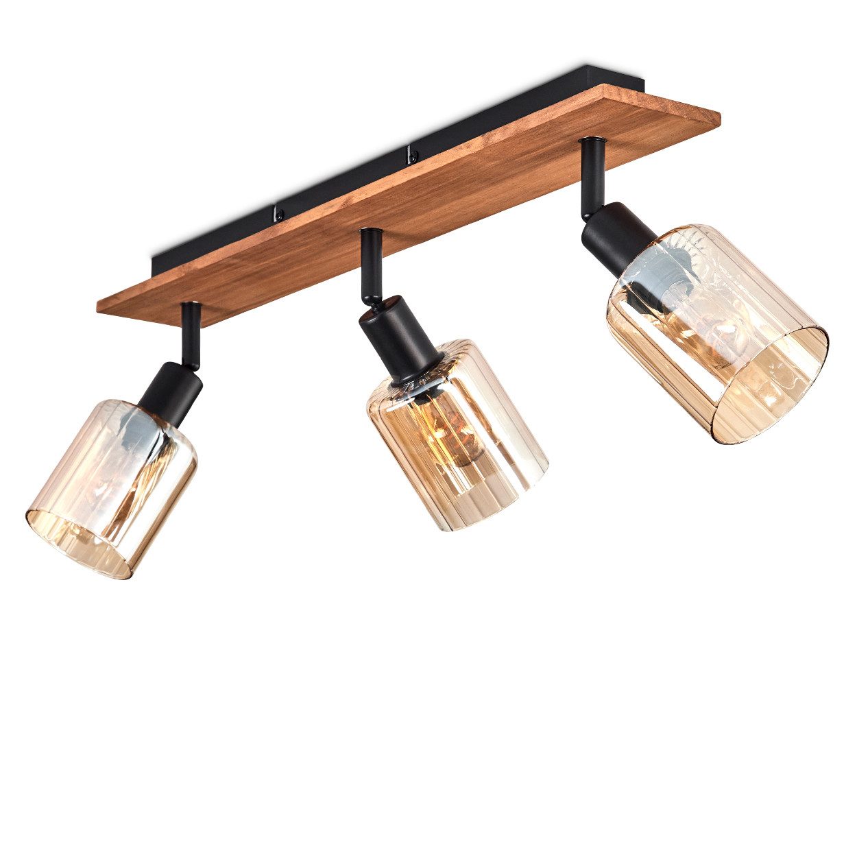 hofstein Deckenleuchte Deckenlampe aus Metall/Holz/Glas in Schwarz/Natur/Be günstig online kaufen