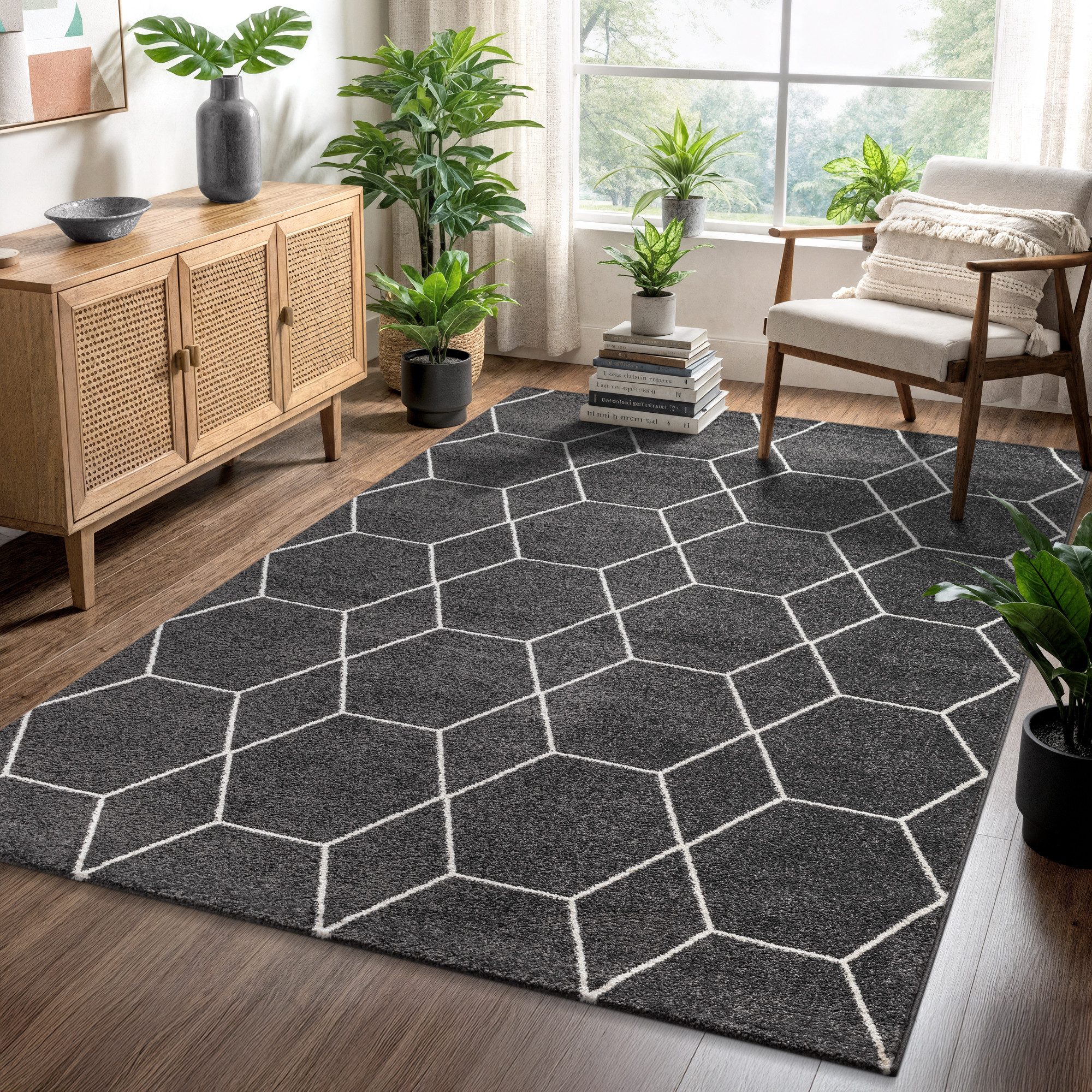 Sanat Teppich Trellis, auch als Läufer und Rund, rechteckig, Höhe: 10 mm, Kurzflor, skandi, boho, große Farbauswahl, alle Räume