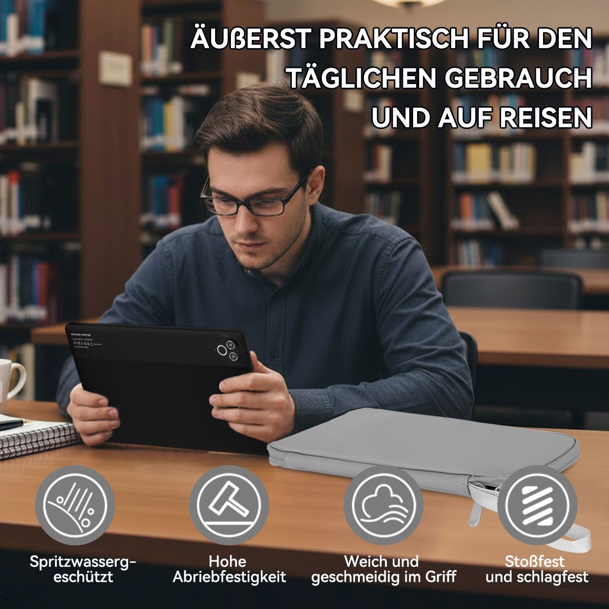 BUFO 10-Zoll-Tablet, 64GB, Android, HD IPS-Touchscreen, Dual-Kamera Tablet (10", 64 GB, Android, WiFi, mit Praktischen Tasche, Android 15, 20 (3+17) GB RAM)