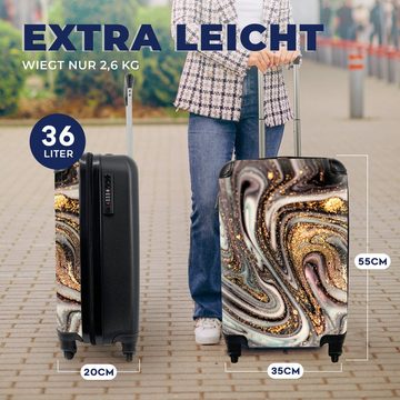 MuchoWow Handgepäckkoffer Marmoroptik - Gold - Glitter - Luxus - Marmor - Weiß, 4 Rollen, Reisetasche mit rollen, Handgepäck für Ferien, Trolley, Reisekoffer