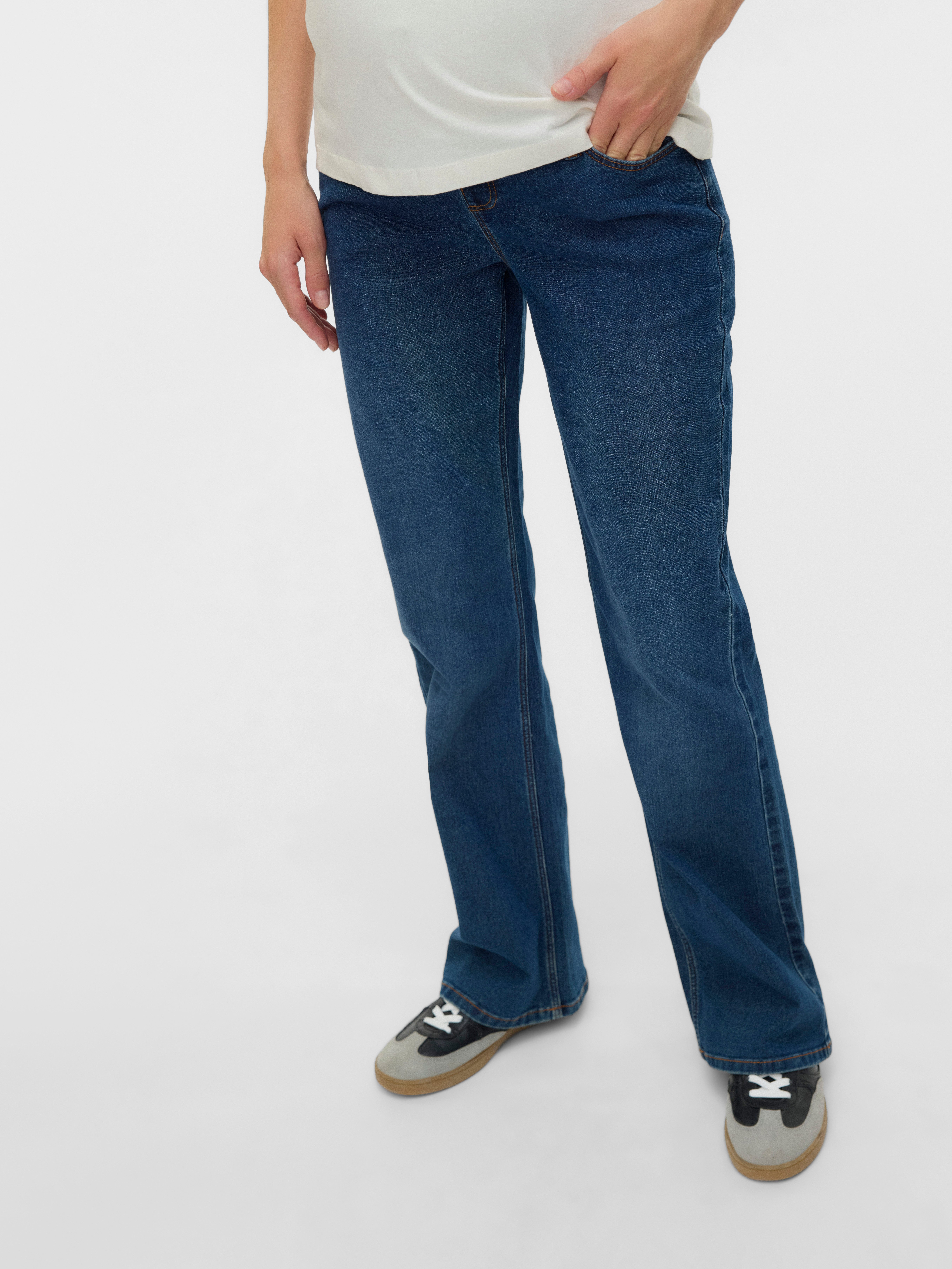 Mamalicious Umstandsjeans MLEDINA FLARED DB JEANS NOOS mit Baumwollmischung, moderne Passform, pflegeleicht