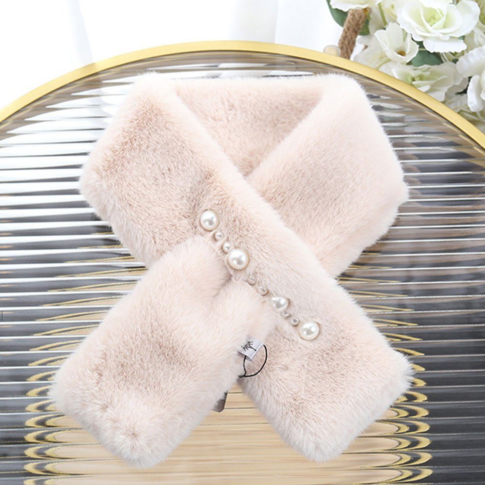 Faux Elegant Kaninchen Damen Winter mit Perlen Schal Warm LAKKEC Weiß Modeschal Plüsch Schal, Warmer Gemütlich Pelz