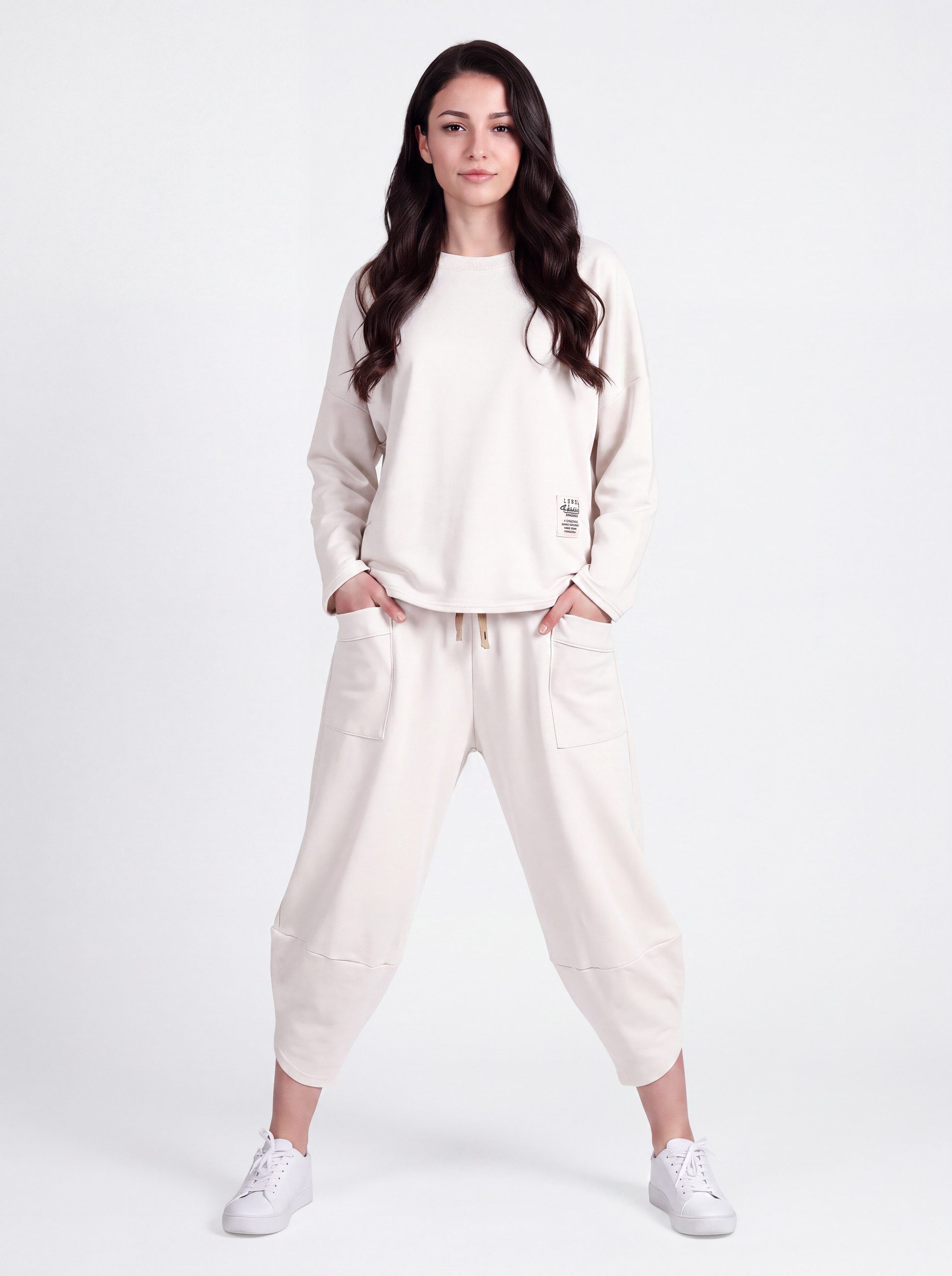 PEKIVESSA Jogginganzug Oversized Jersey-Sweatanzug Set mit 7/8-Hose (2-tlg), weicher Jersey Sweatshirt & Sweatpants 2-tlg.