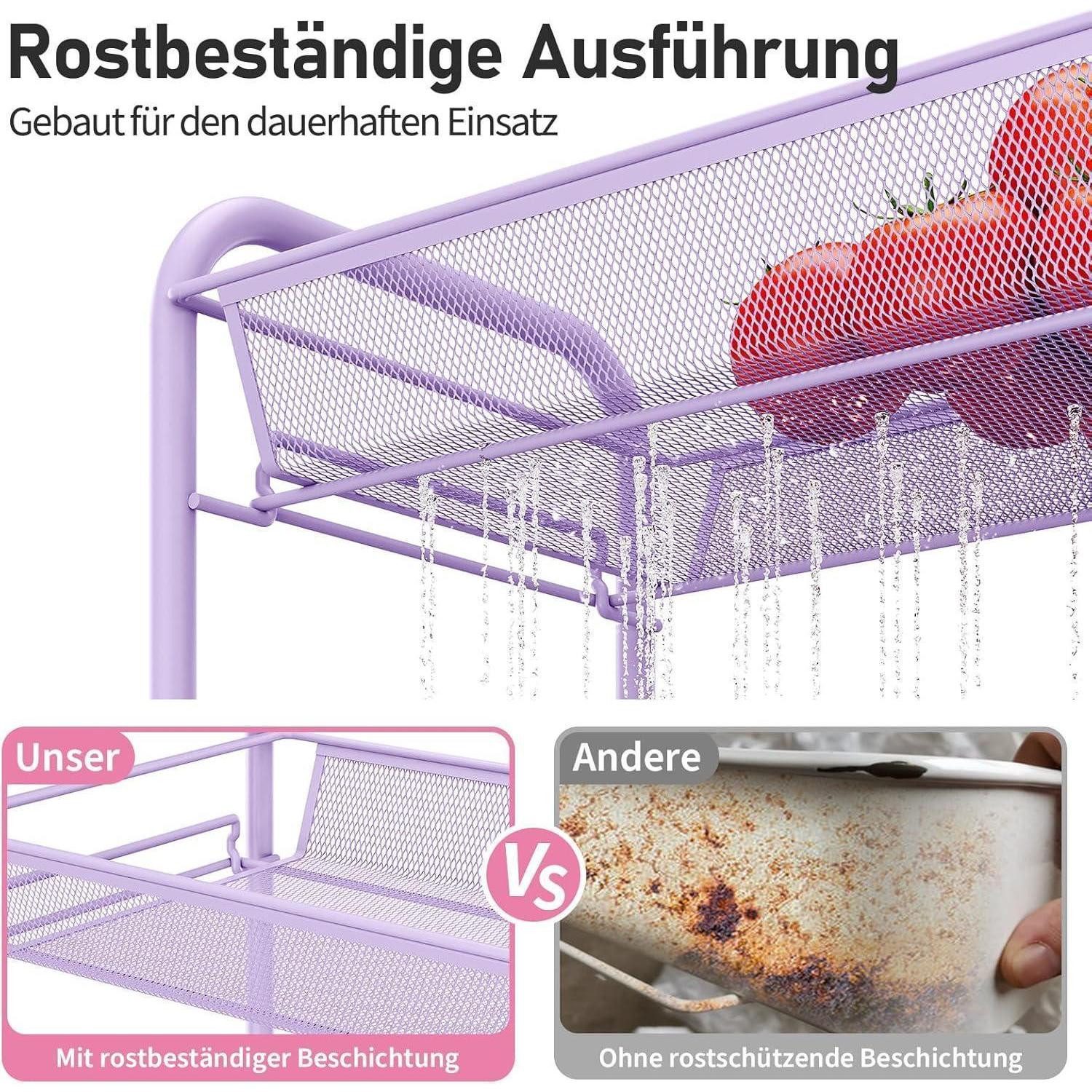 LuxusKollektion Servierwagen Rollwagen Küchenwagen mobil 3 Ebenen Metall Netzkorb 3-Ebenen Violet
